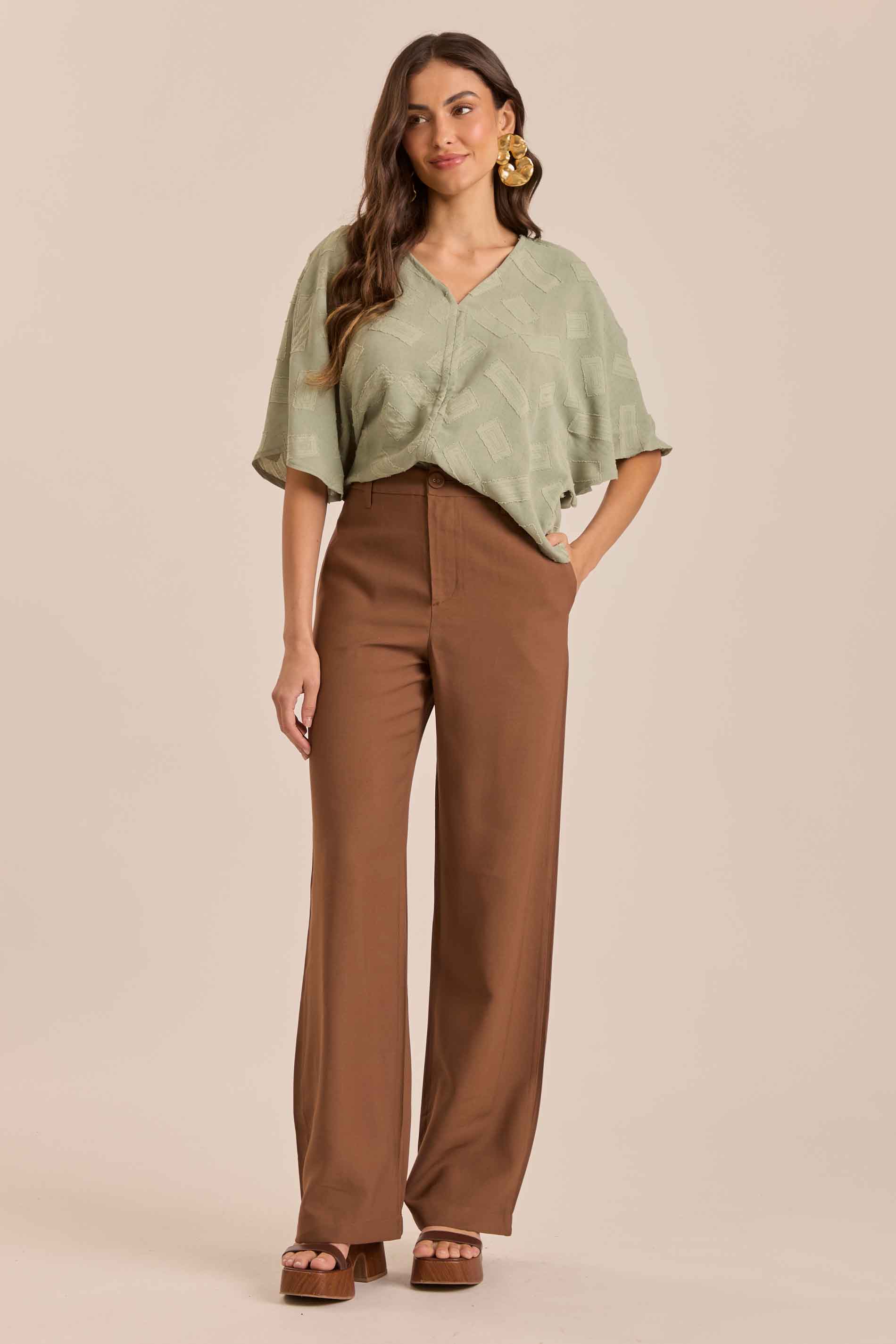 Blusa de Mangas 3/4 Tropical Garden