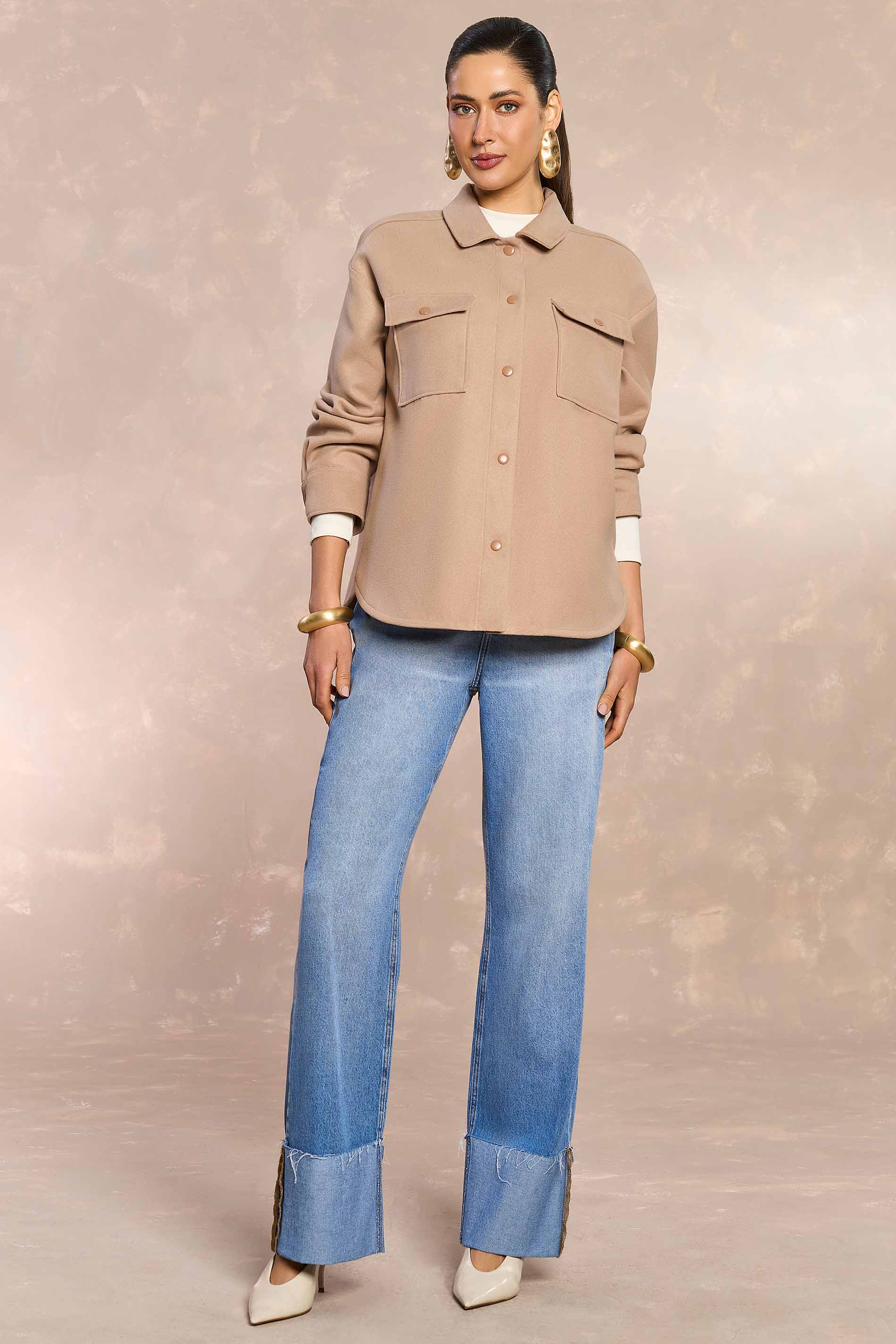 Casaco Oversized Ethnic Blur em Lã Batida Clasic