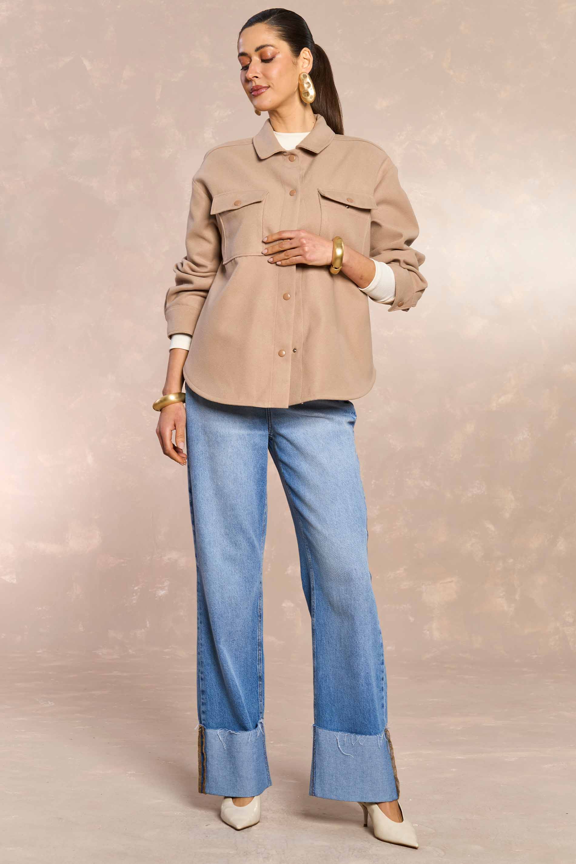 Casaco Oversized Ethnic Blur em Lã Batida Clasic