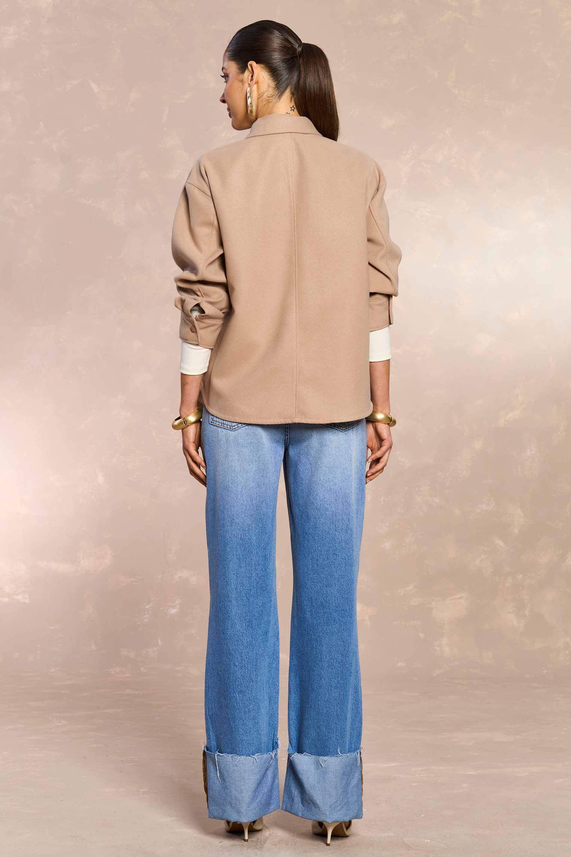 Casaco Oversized Ethnic Blur em Lã Batida Clasic
