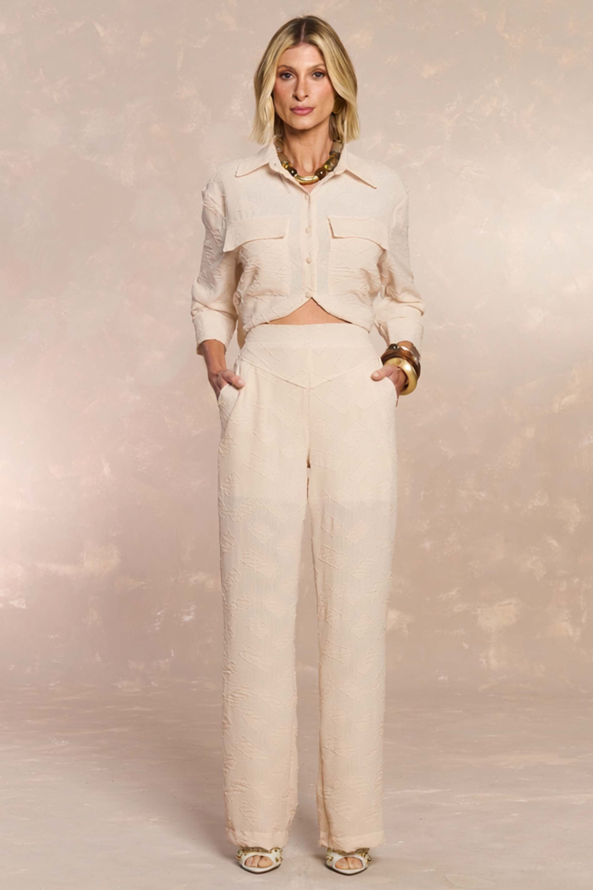 Calça Reta Soft Garden Geometric Flow