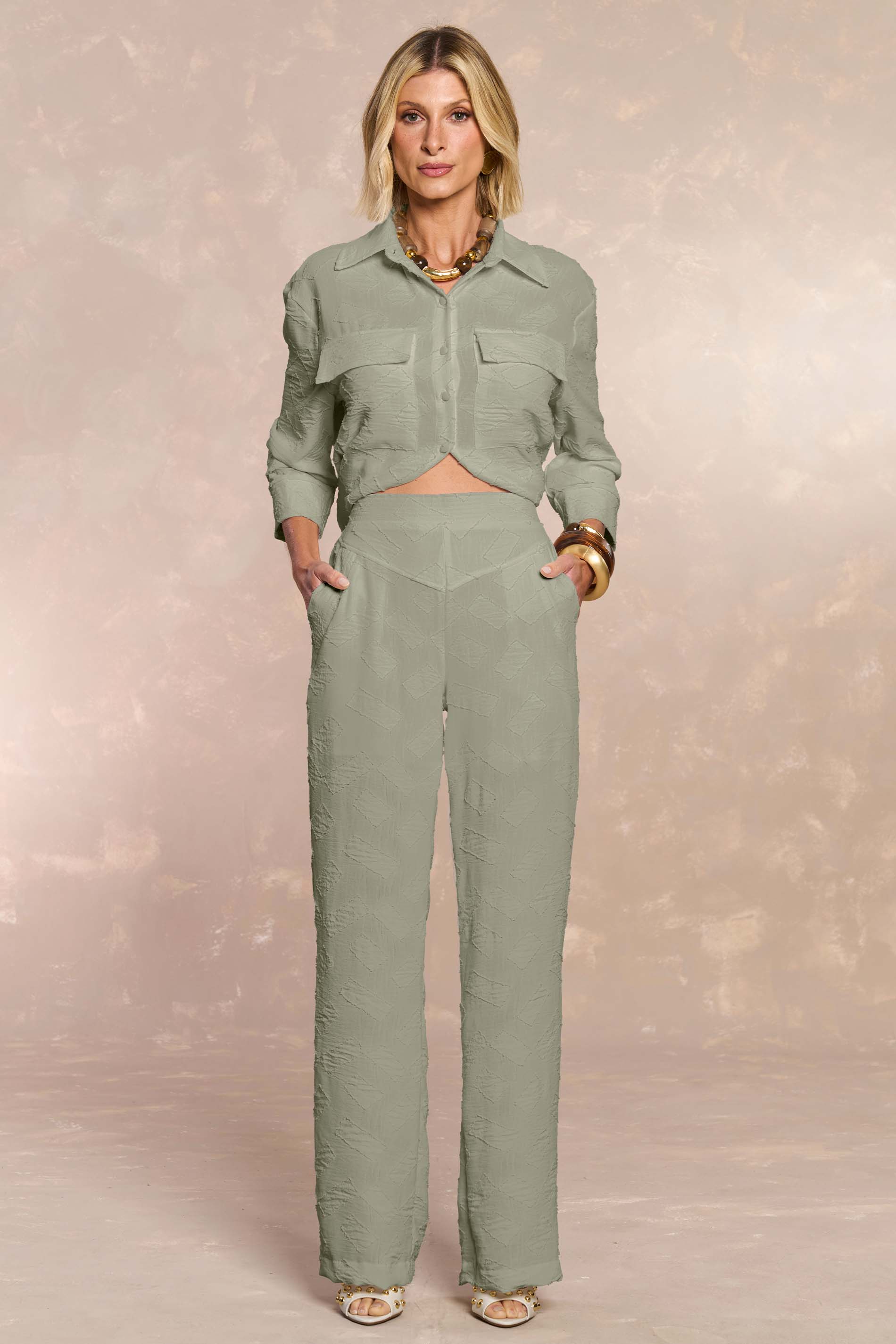 Calça Reta Soft Garden Geometric Flow