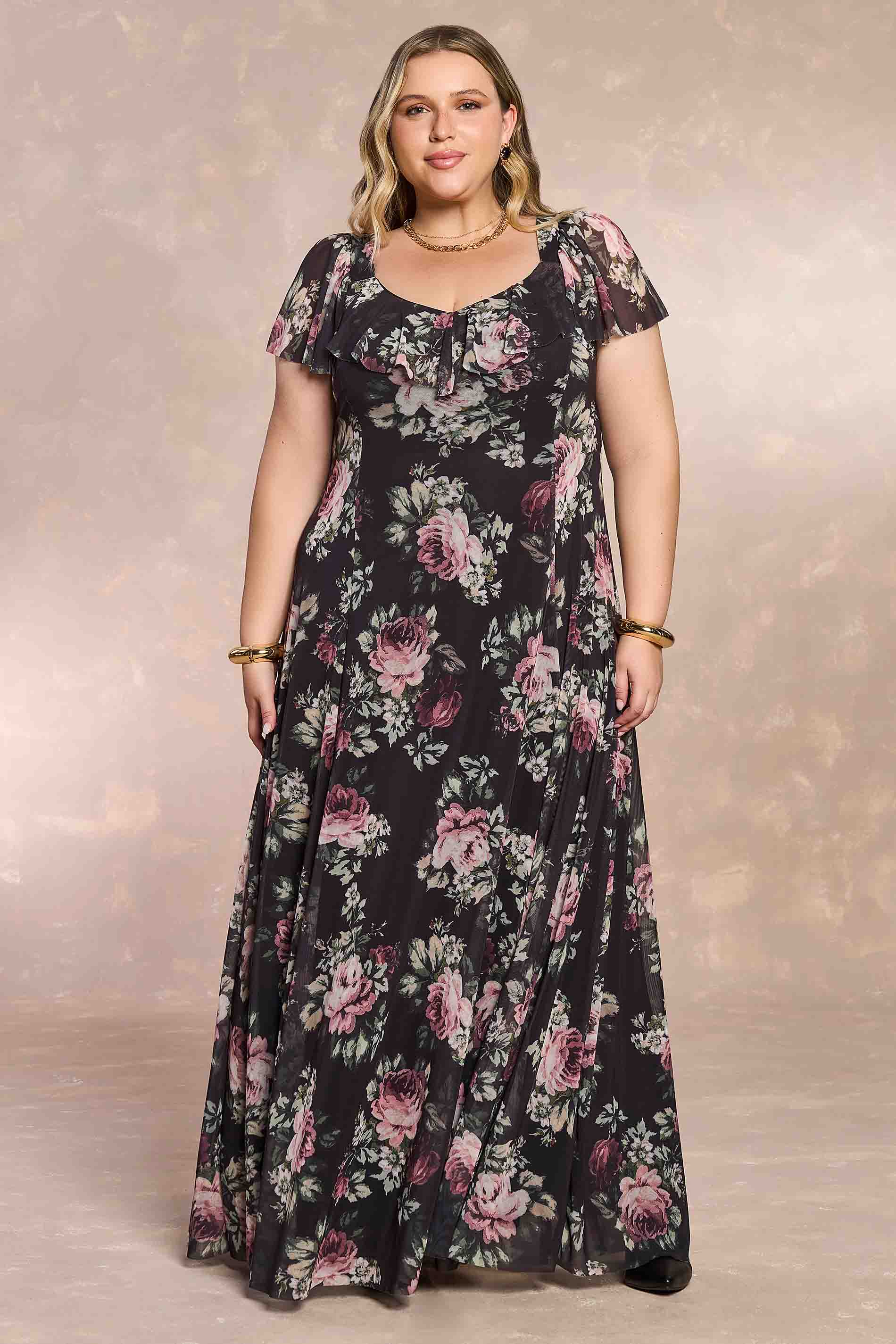 Vestido Longo Aquarela Rose em Tule