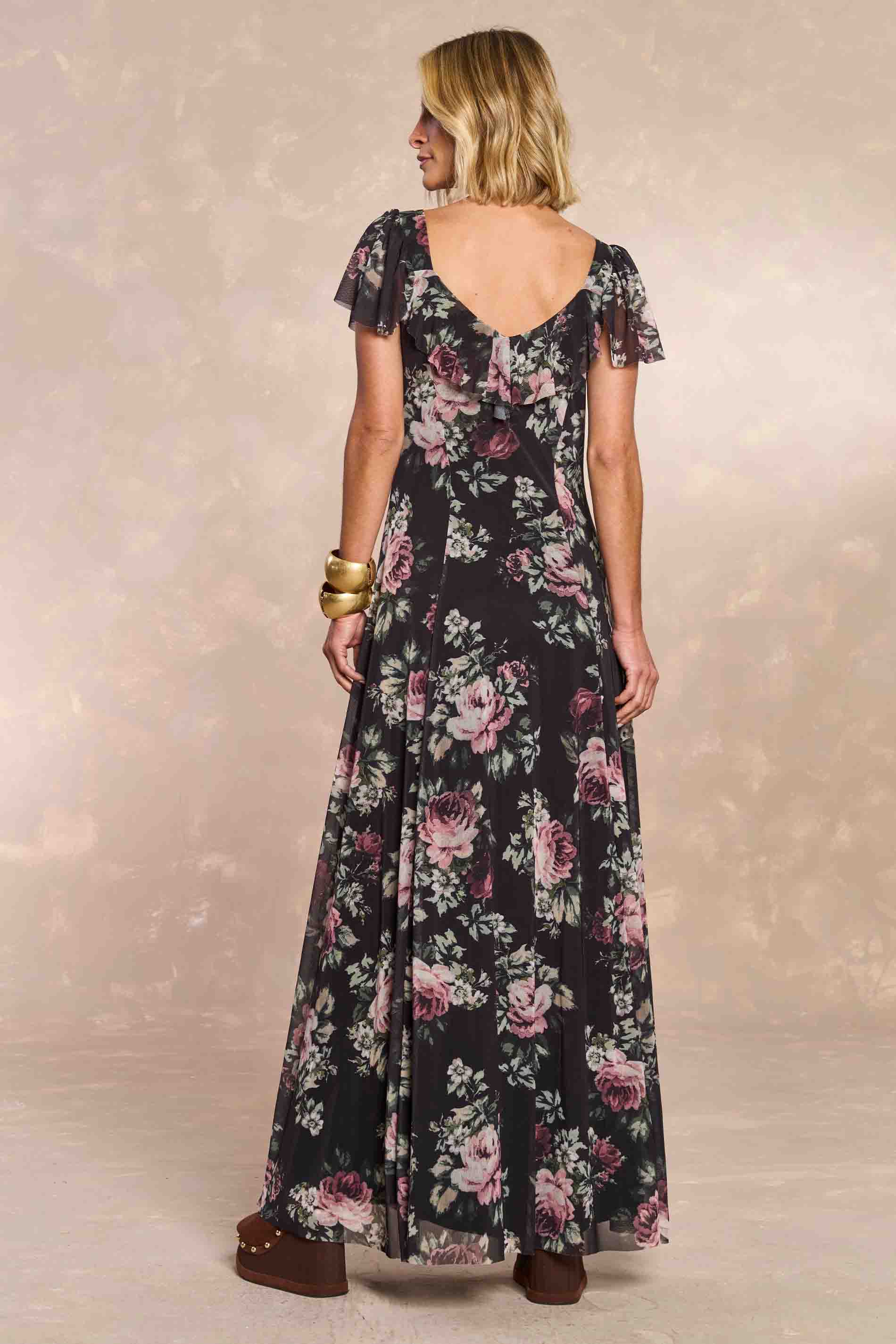 Vestido Longo Aquarela Rose em Tule