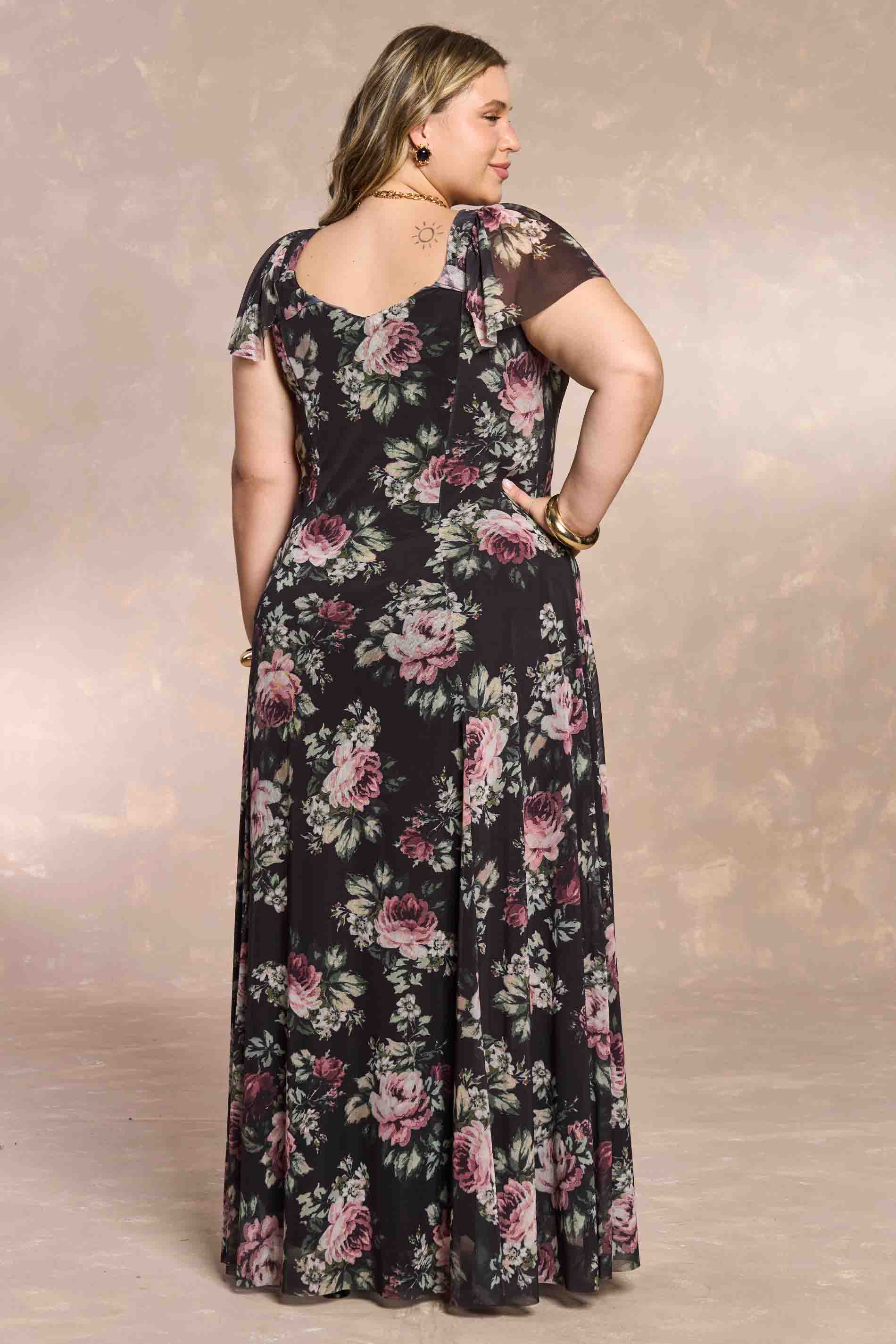 Vestido Longo Aquarela Rose em Tule