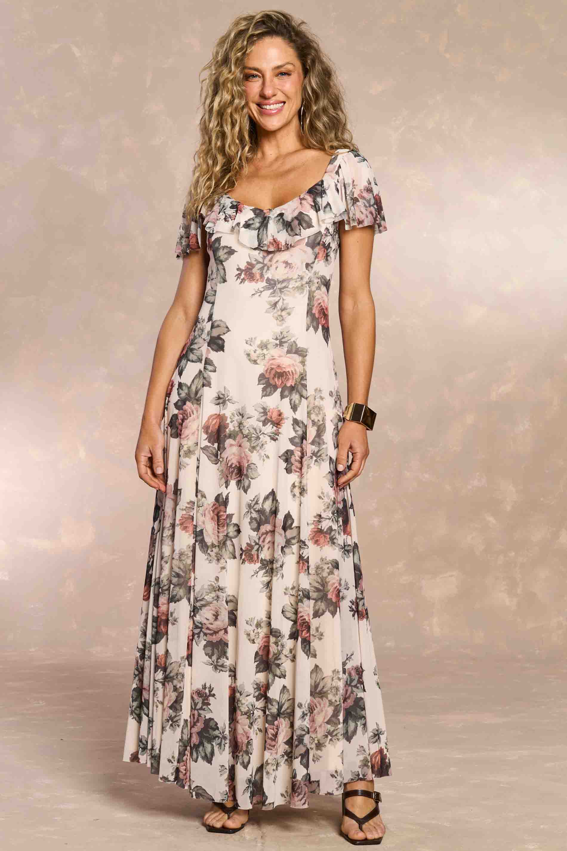 Vestido Longo Aquarela Rose em Tule