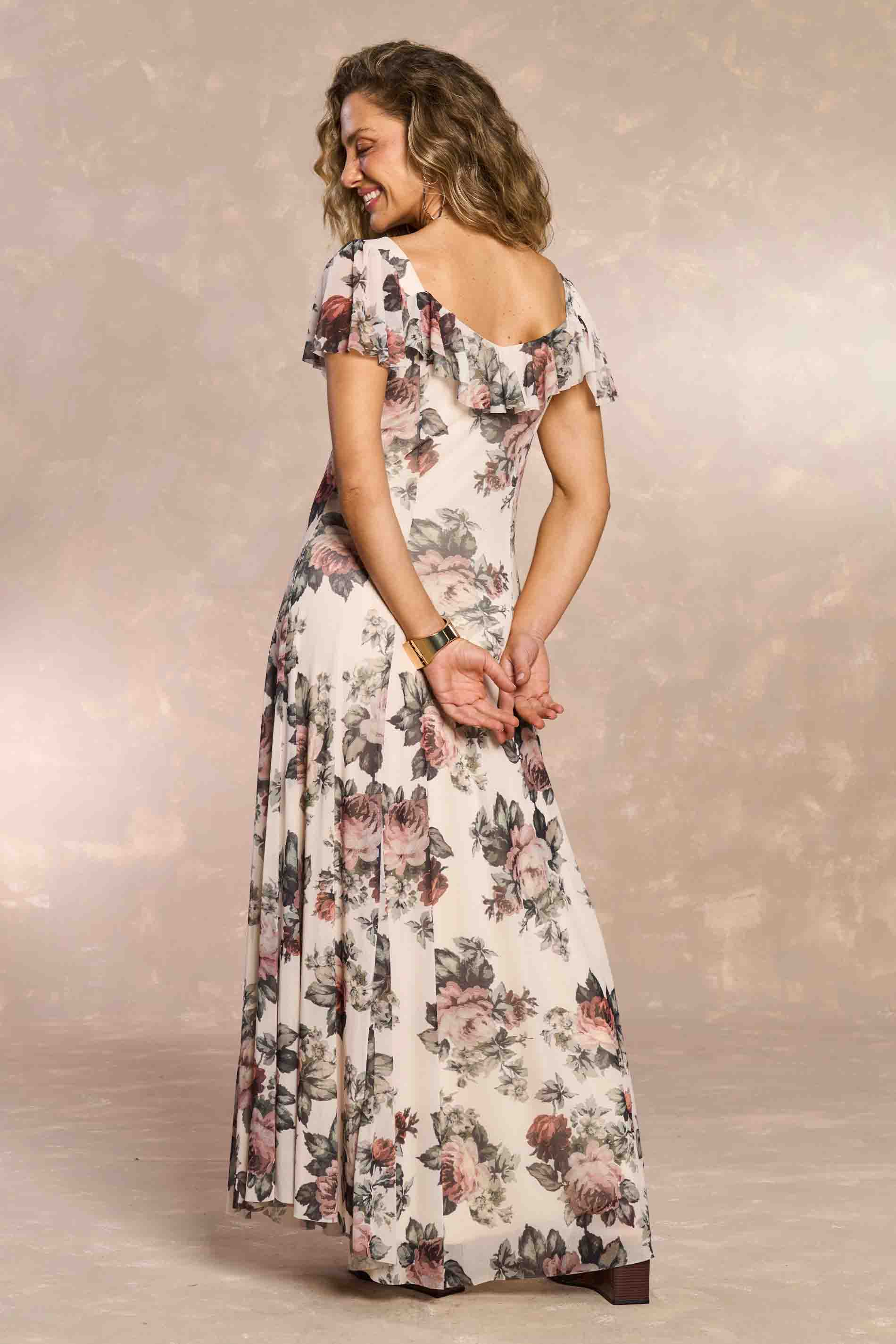 Vestido Longo Aquarela Rose em Tule