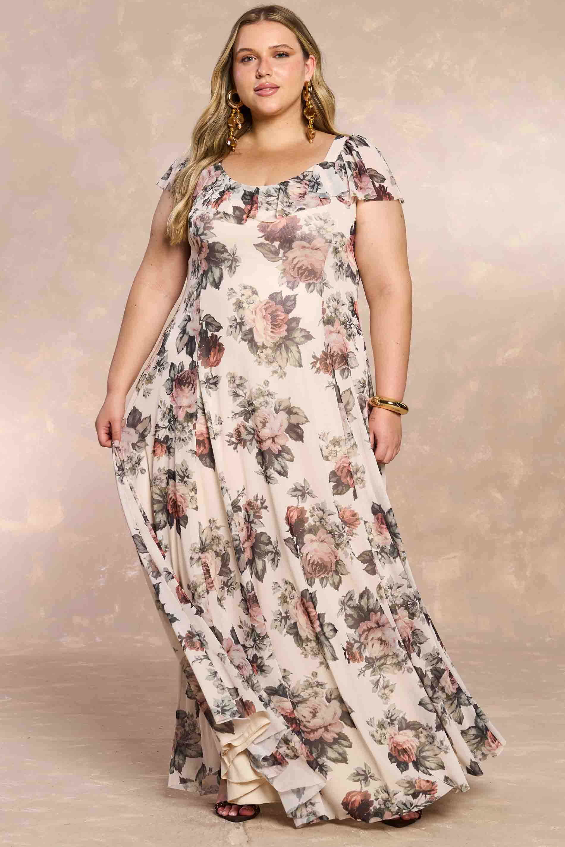 Vestido Longo Aquarela Rose em Tule