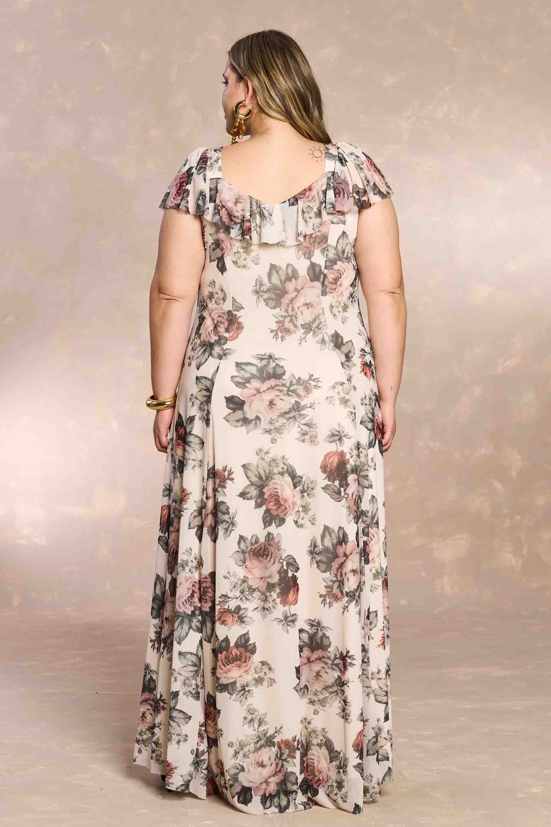 Vestido Longo Aquarela Rose em Tule