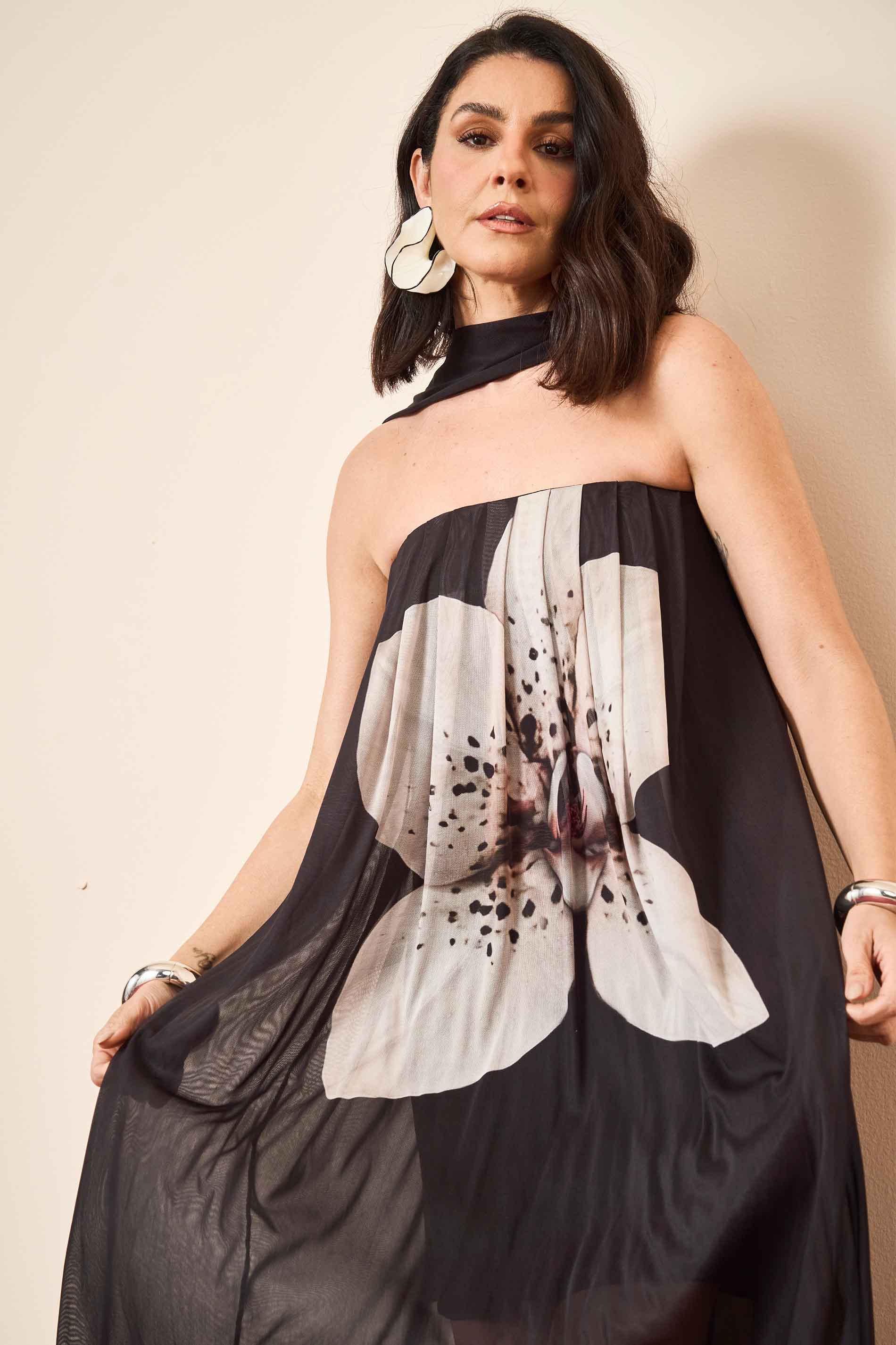 Vestido Longo Wild Orchid com Alças em Tule