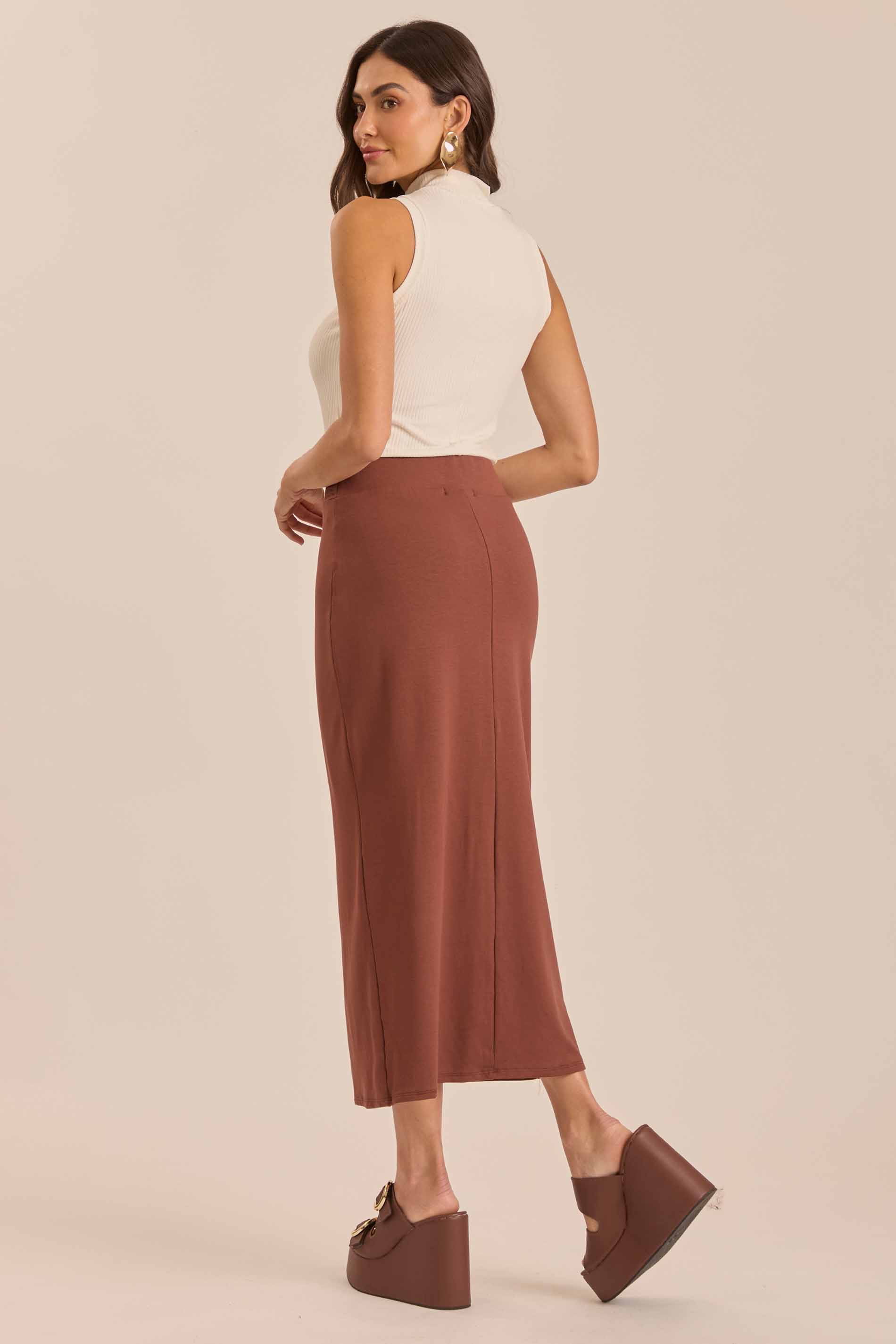 Saia Midi Jardim Decor com Fenda