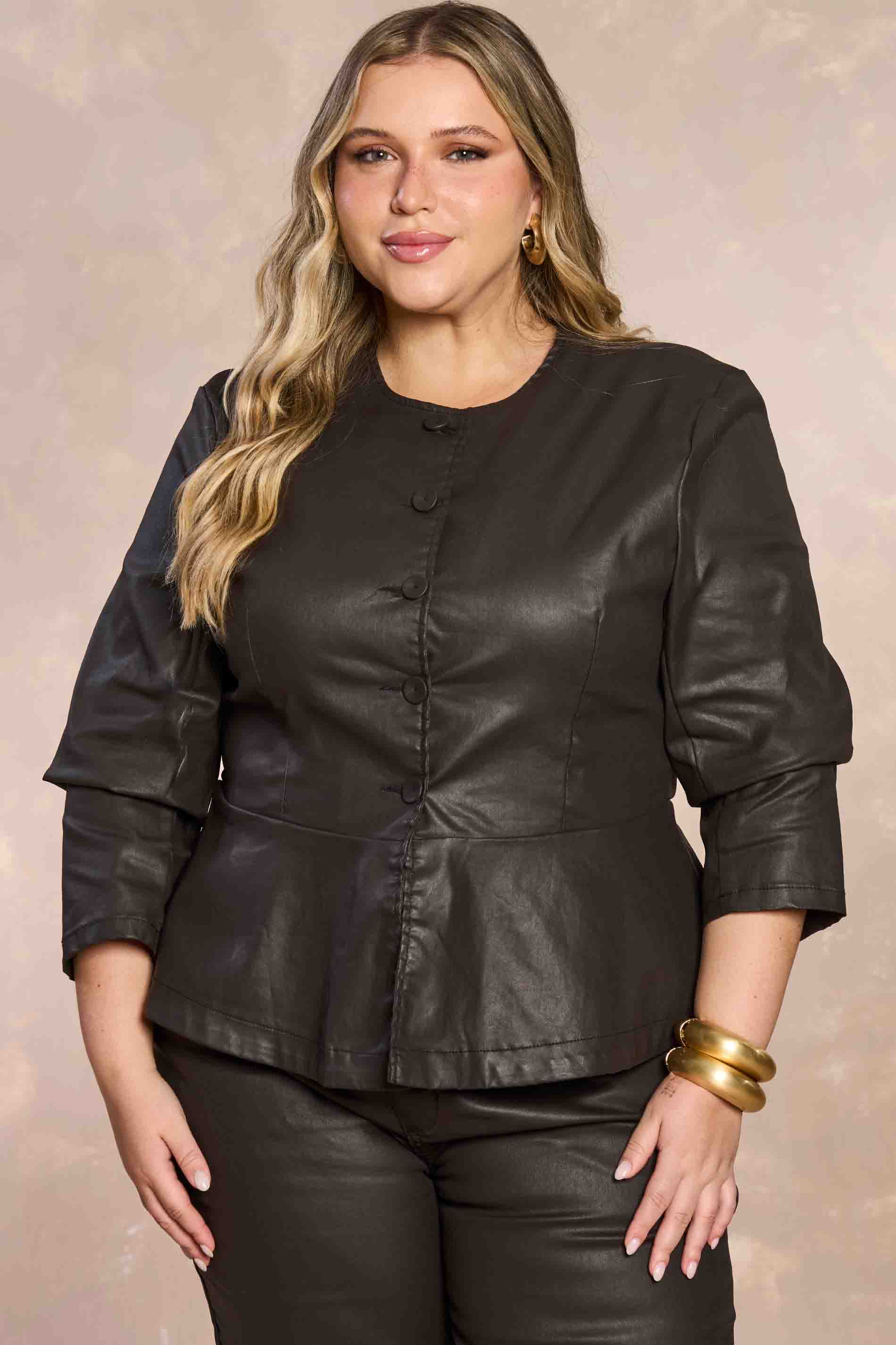 Jaqueta Peplum Retrô Glam em Sarja