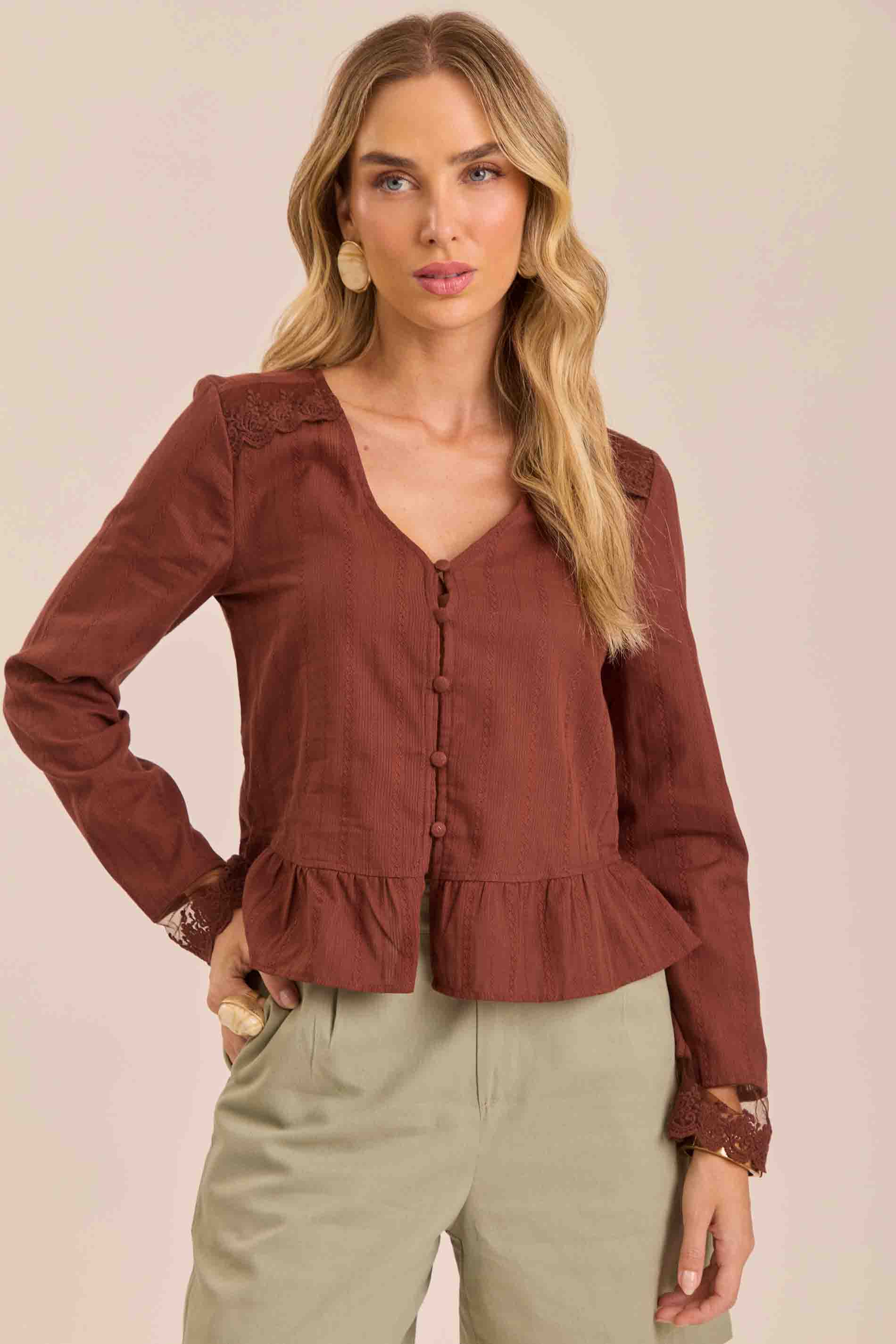 Blusa de Manga Longa Jardim Boho