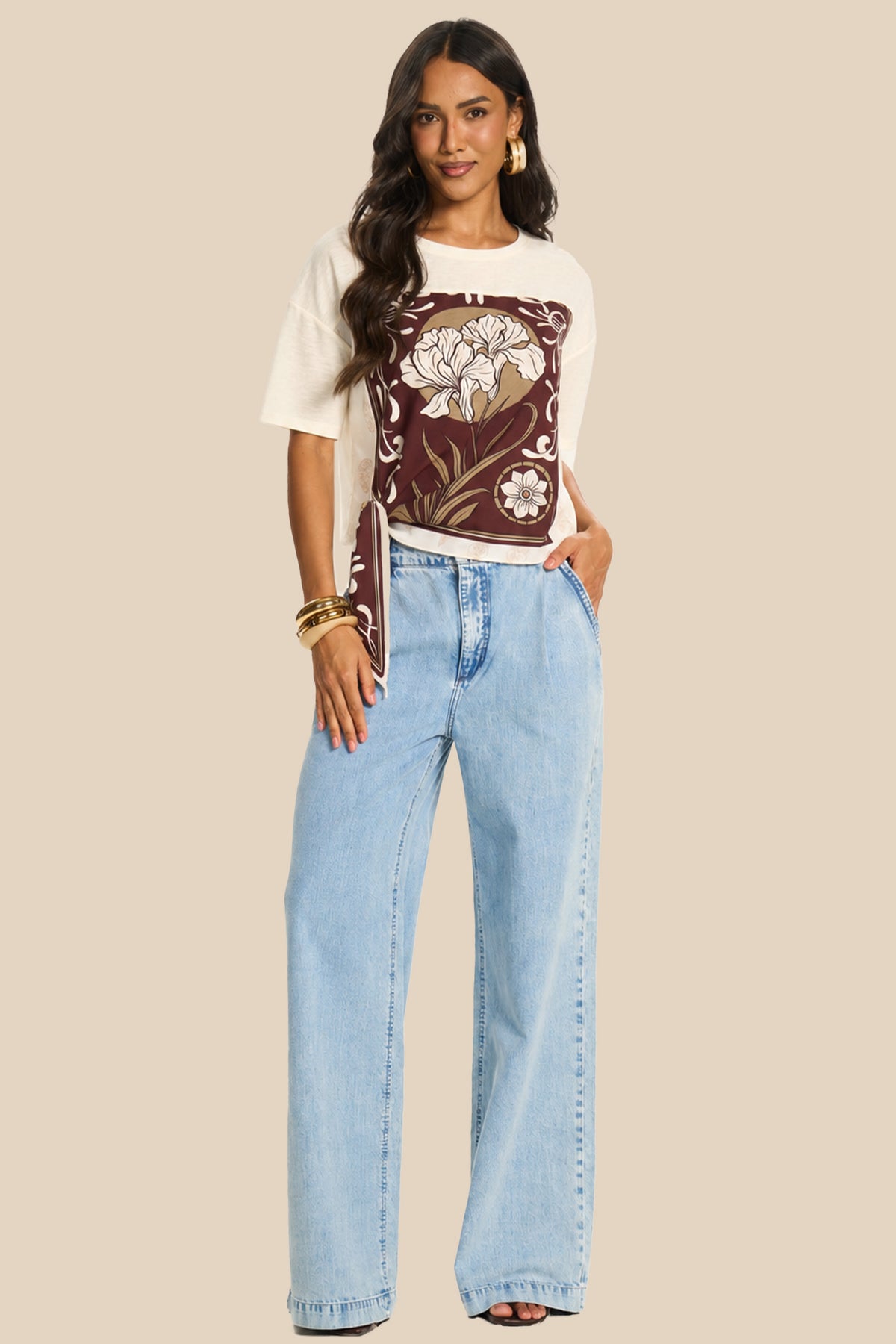 Calça Wide Leg Jeans Cintura Média Miragem - Doce Trama