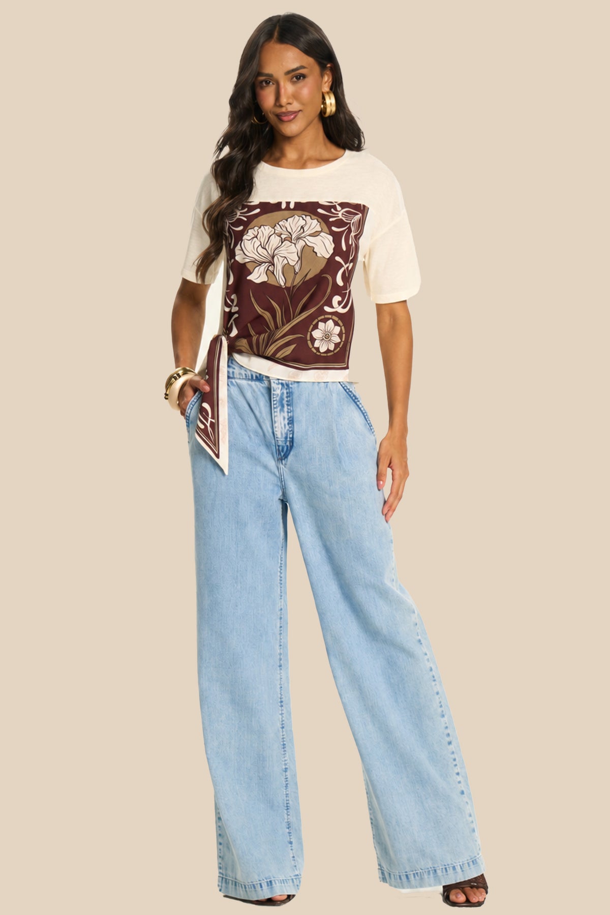 Calça Wide Leg Jeans Cintura Média Miragem - Doce Trama