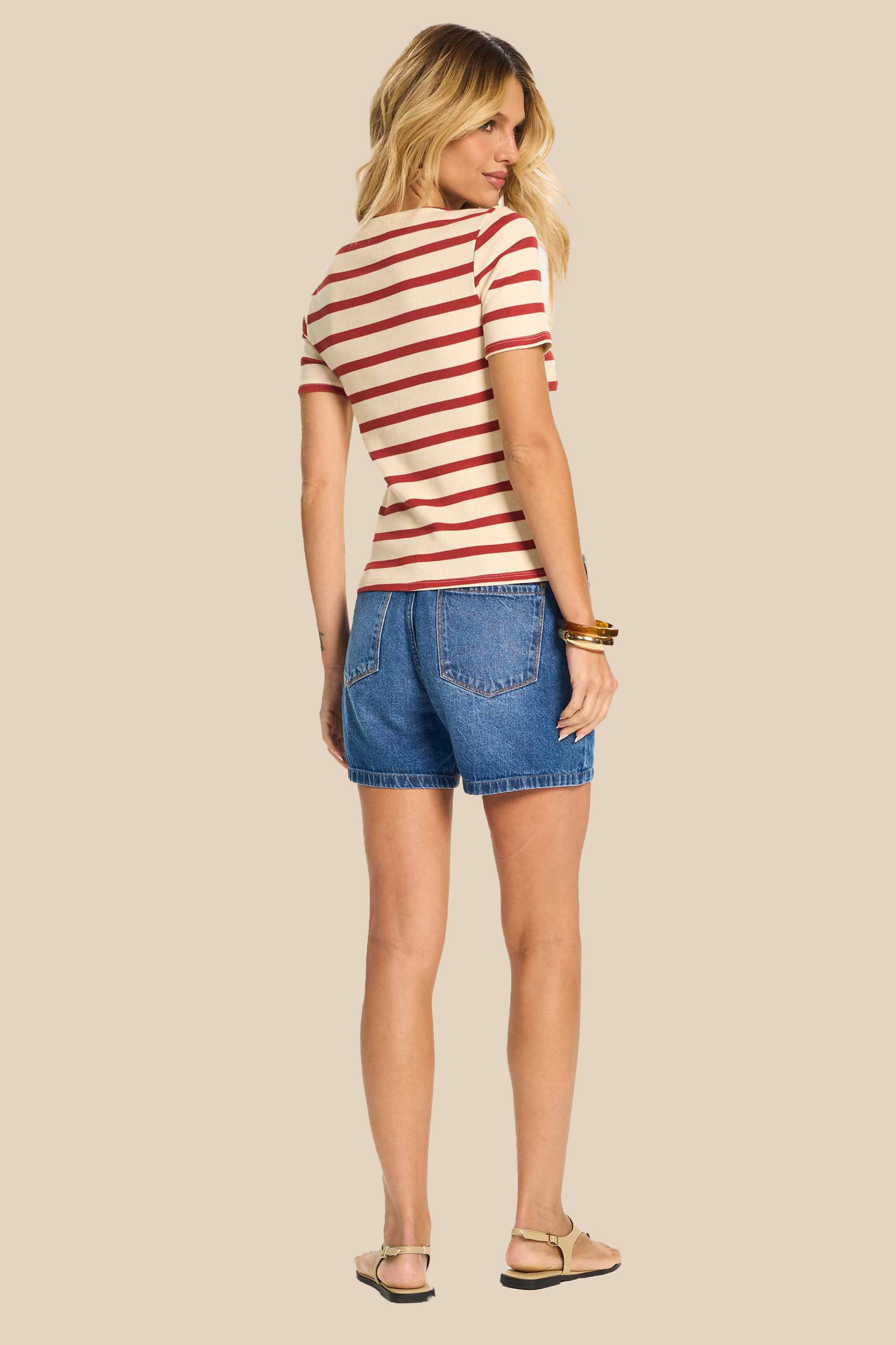 Blusa Manga Curta Canelada Listrada Miragem - Doce Trama