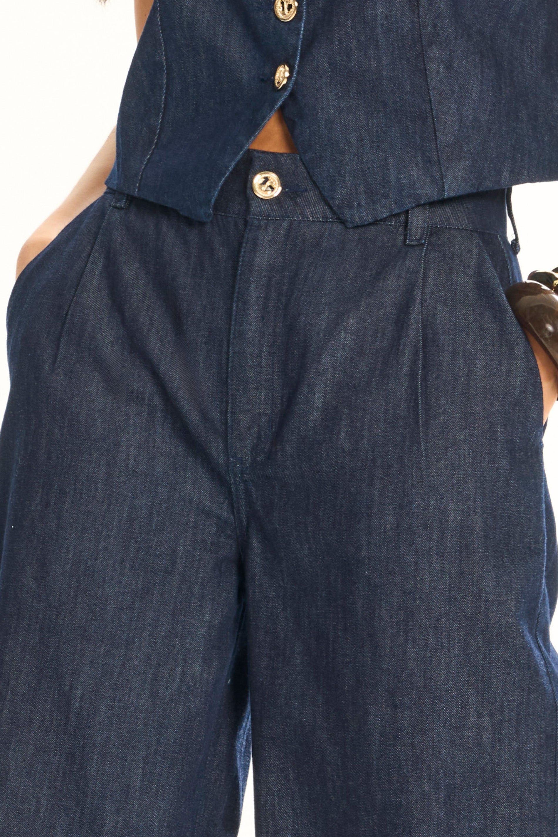 Calça Palazzo Jeans Cintura Alta Miragem - Doce Trama