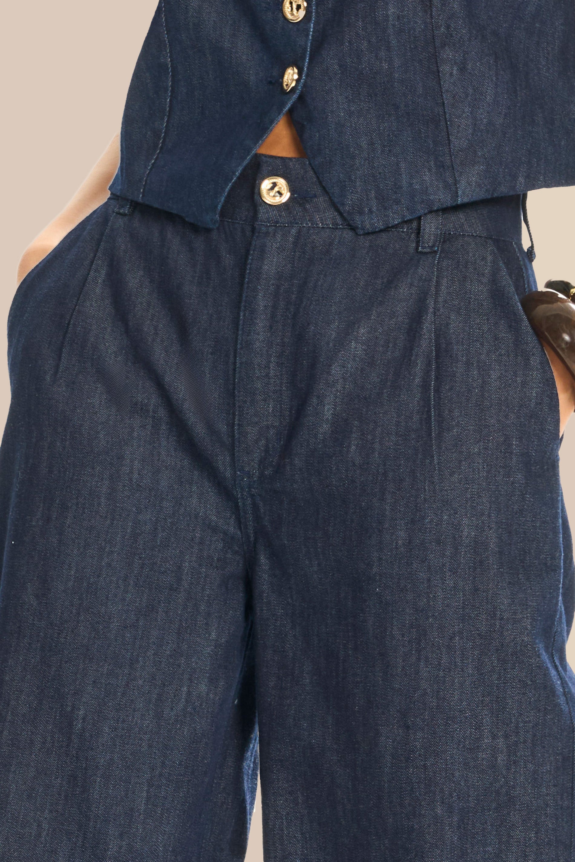 Calça Palazzo Jeans Cintura Alta Miragem - Doce Trama
