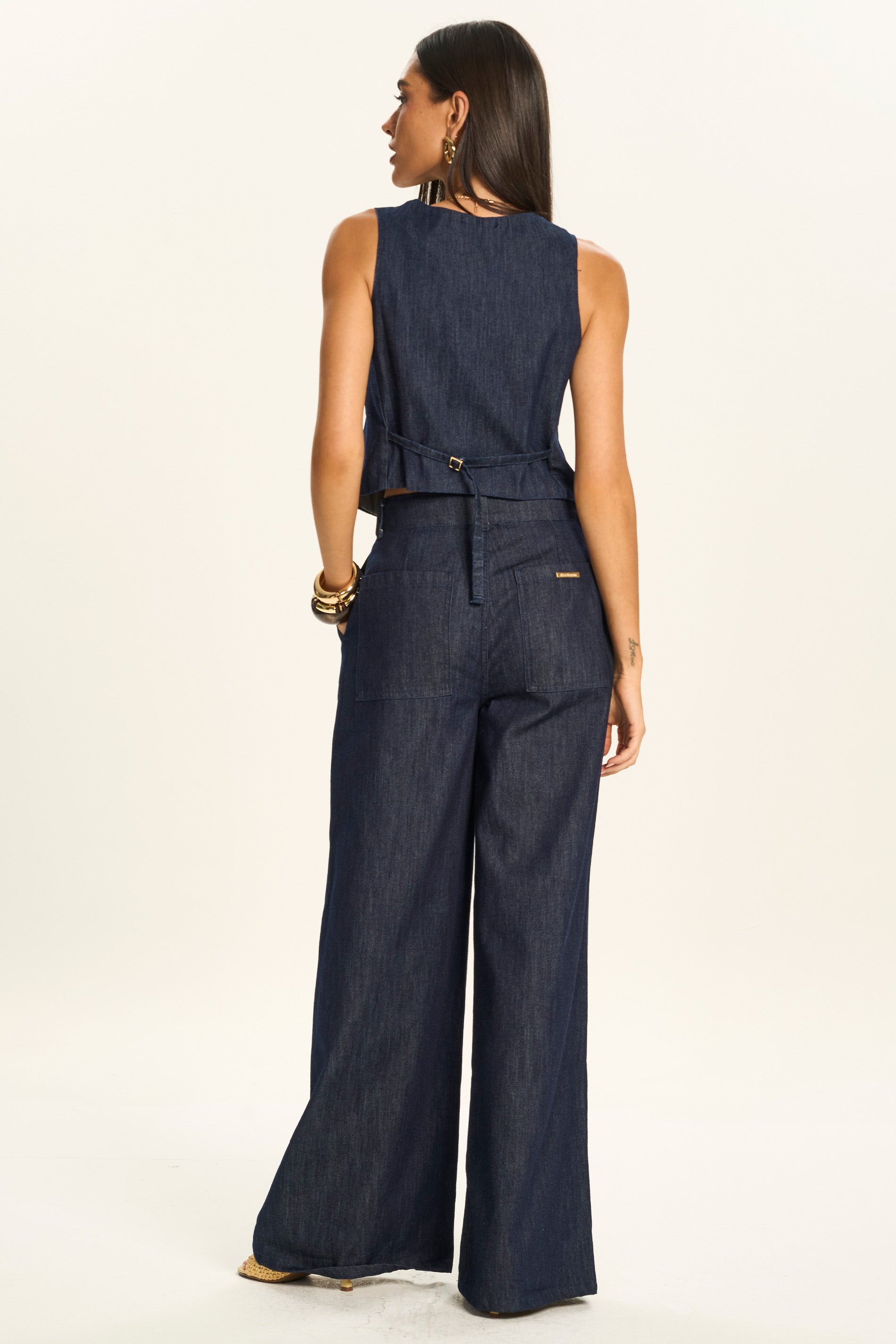Calça Palazzo Jeans Cintura Alta Miragem - Doce Trama
