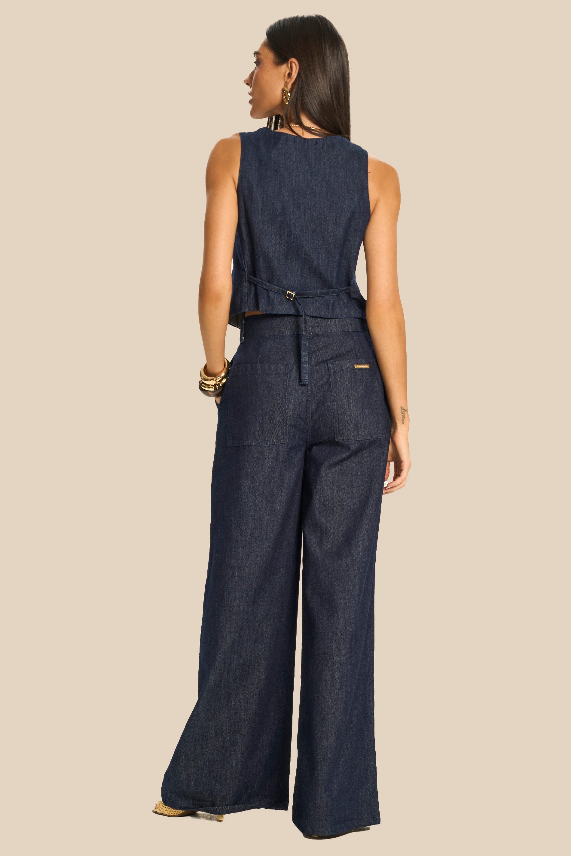Calça Palazzo Jeans Cintura Alta Miragem - Doce Trama