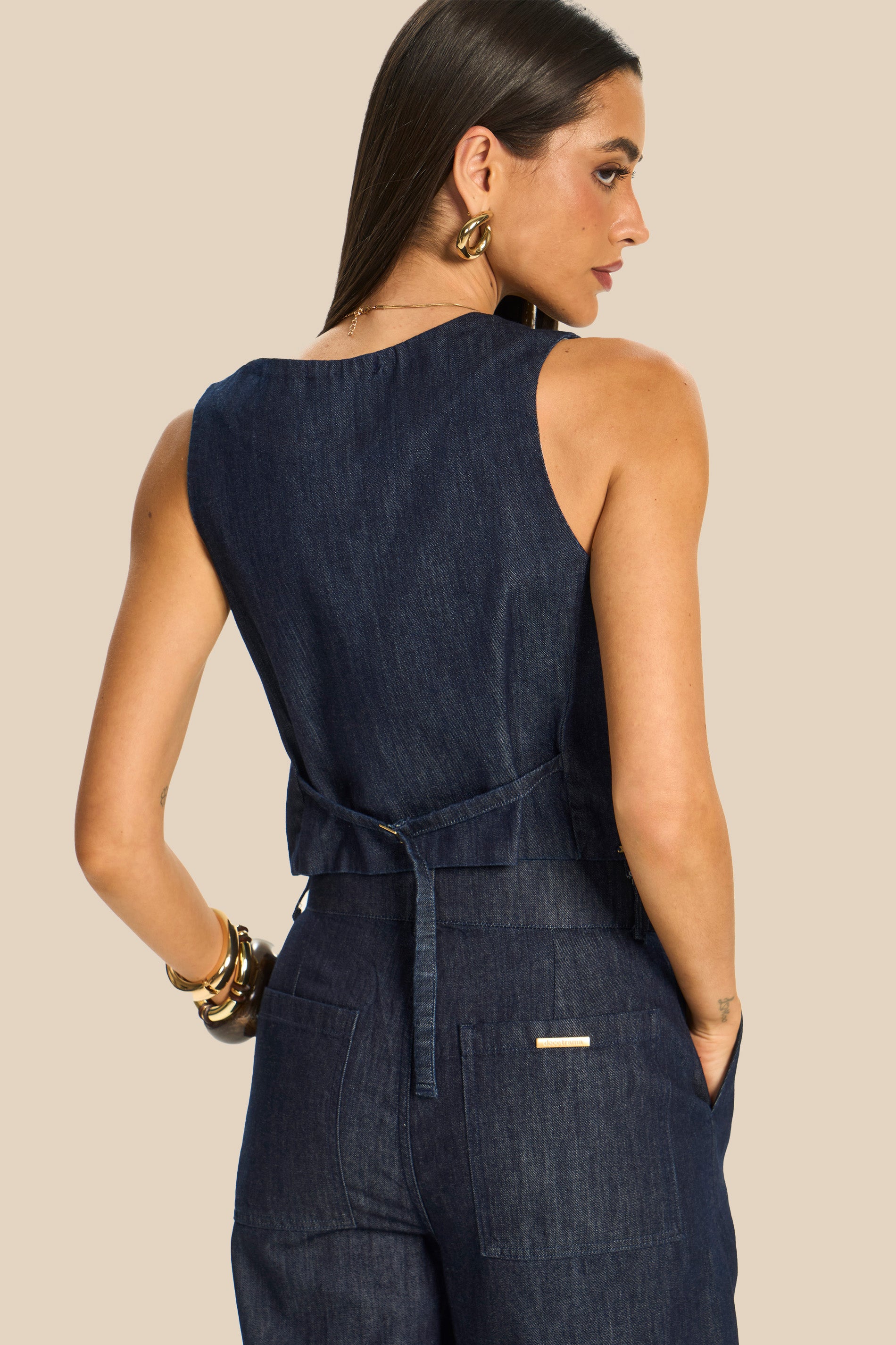 Colete Jeans Acinturado com Botões Miragem - Doce Trama