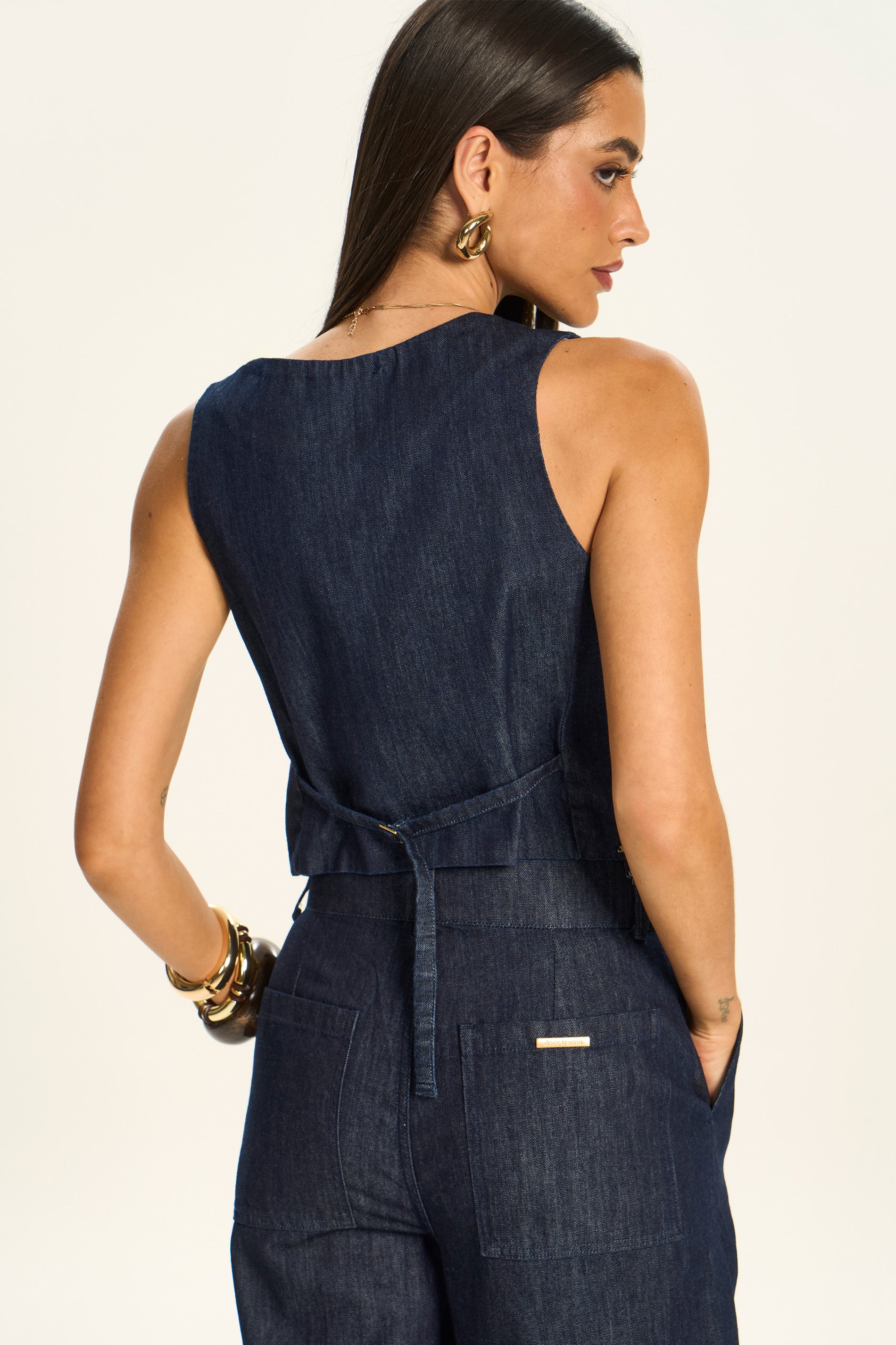 Colete Jeans Acinturado com Botões Miragem - Doce Trama
