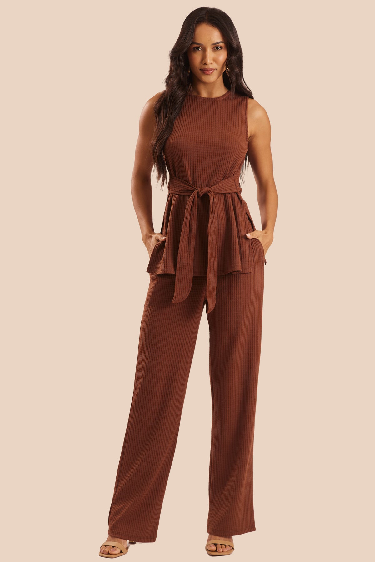 Calça Pantalona em Malha Canelada Miragem - Doce Trama