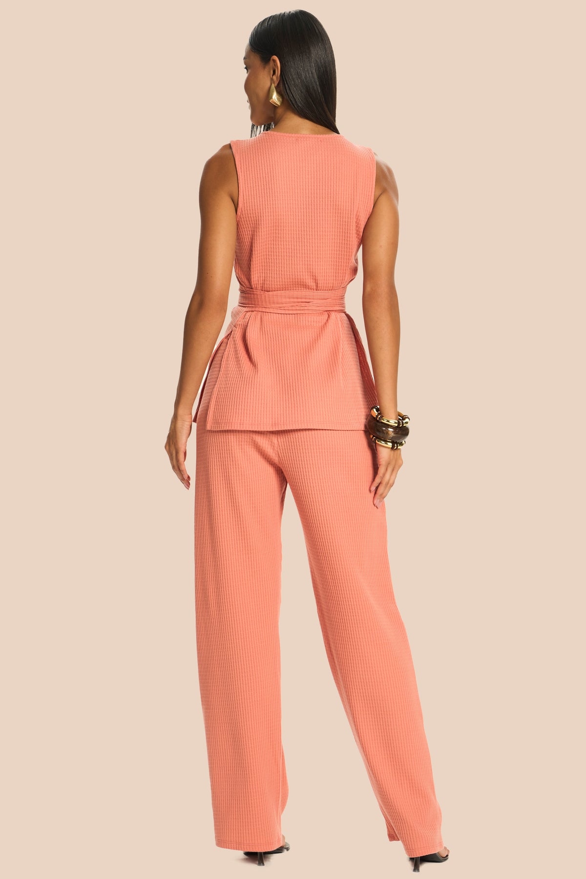 Calça Pantalona em Malha Canelada Miragem - Doce Trama