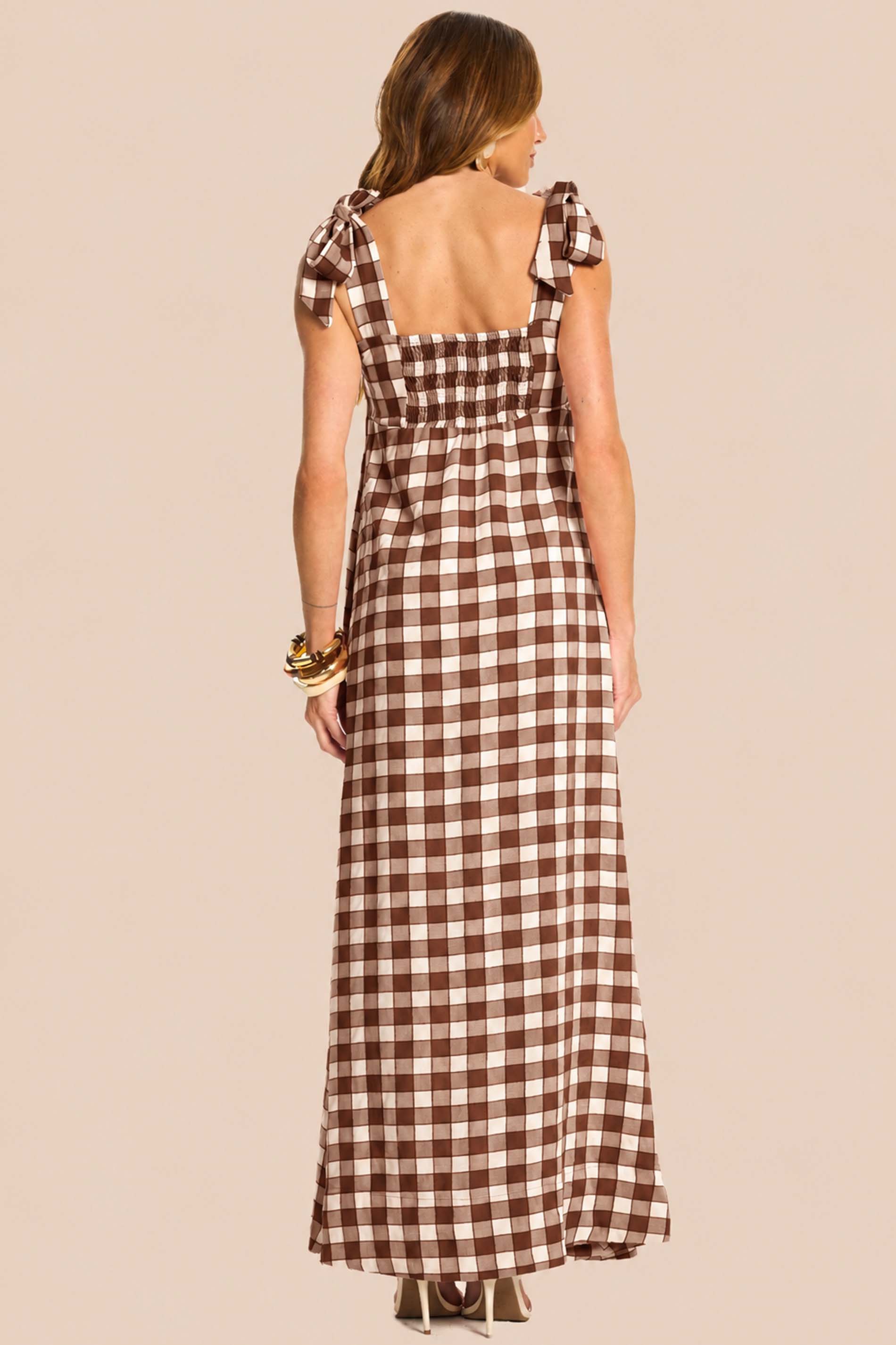 Vestido Longo Evasê Xadrez Miragem - Doce Trama