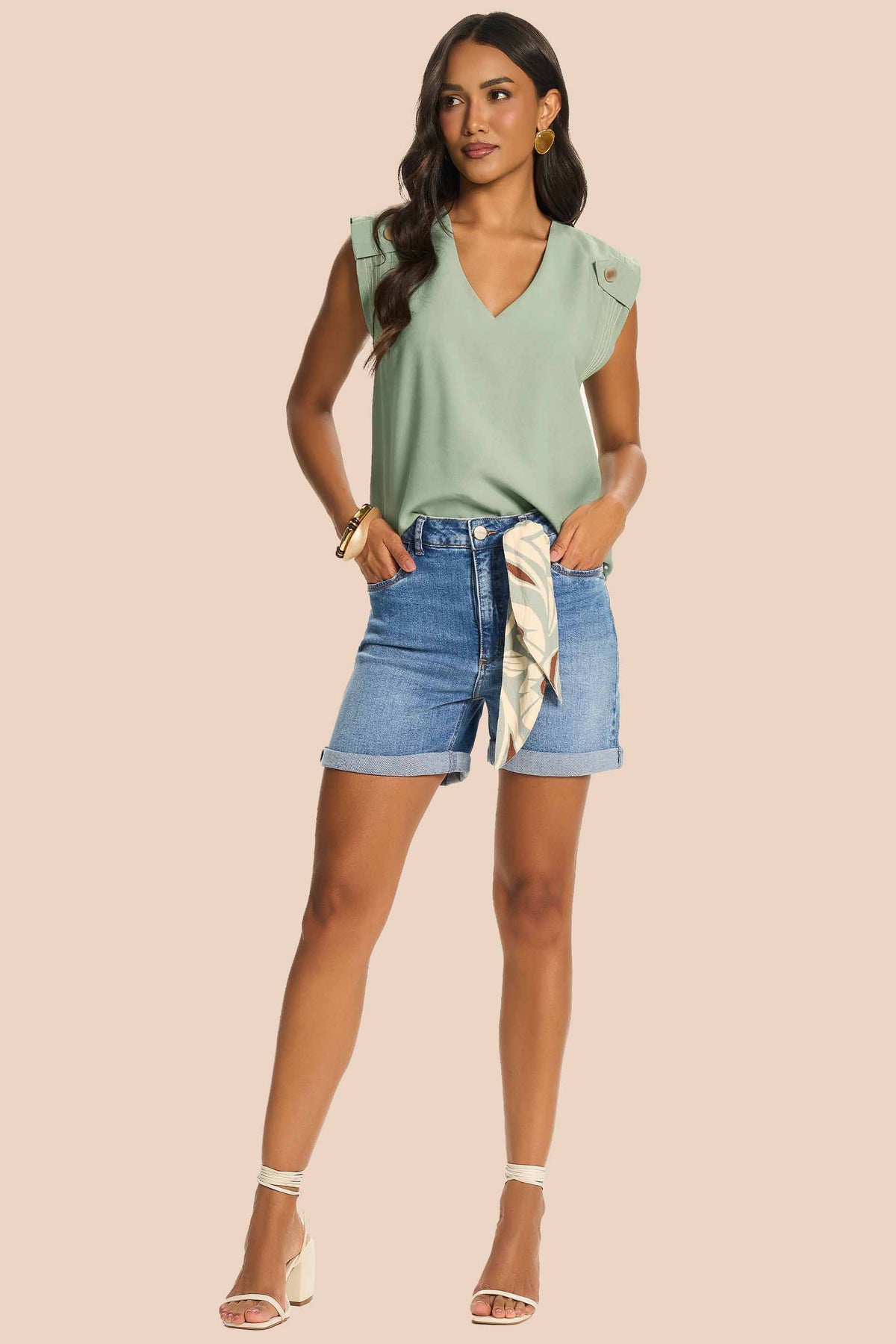 Bermuda Boyfriend Jeans Cintura Alta Miragem - Doce Trama