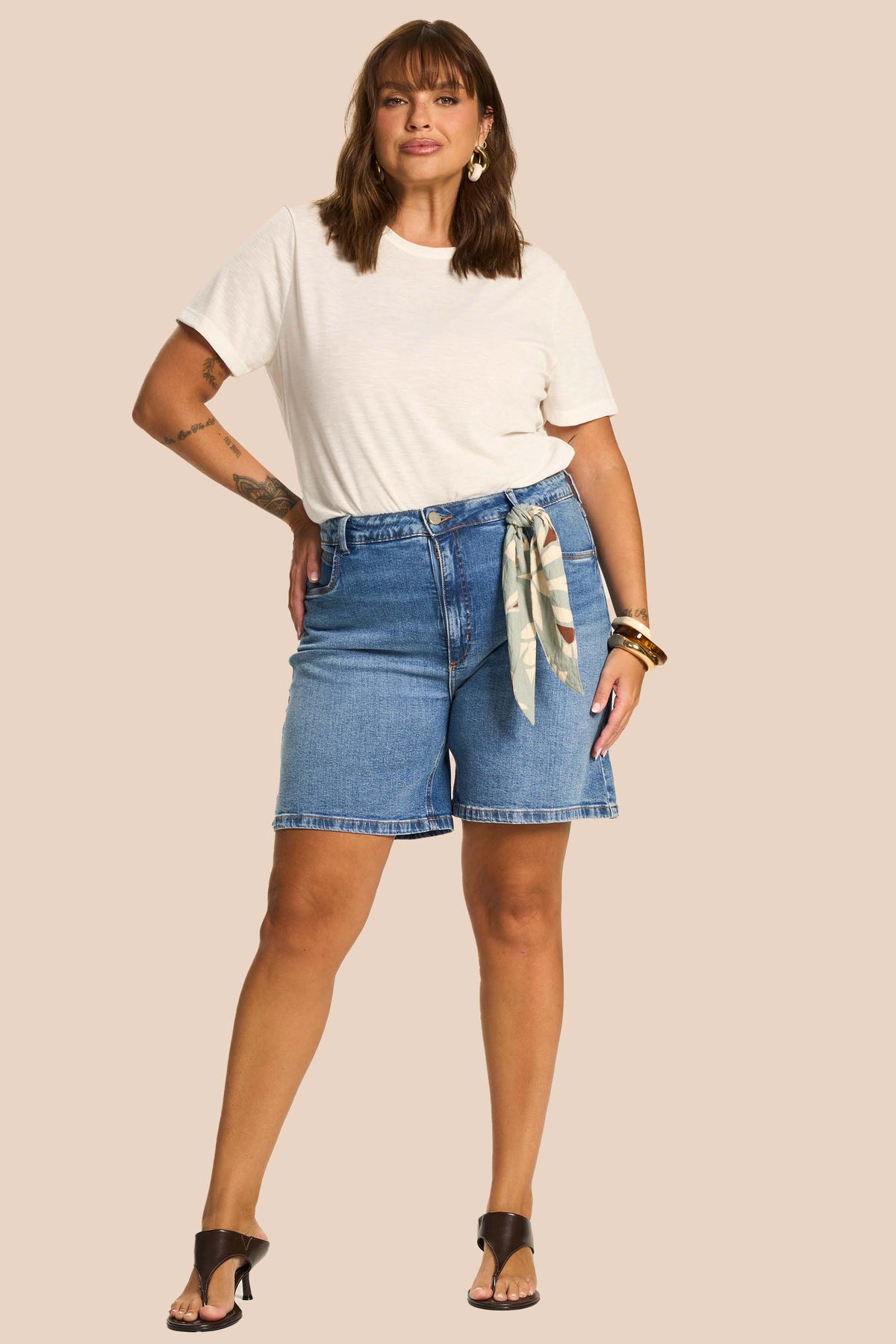 Bermuda Boyfriend Jeans Cintura Alta Miragem - Doce Trama