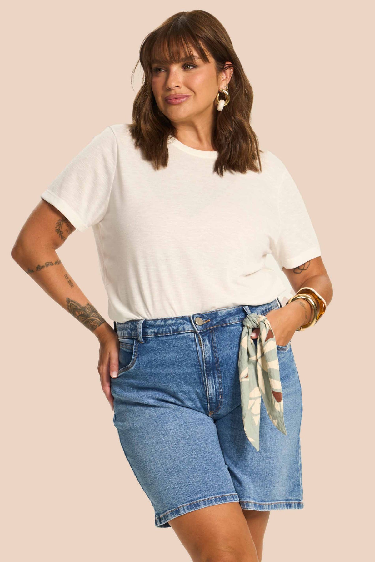 Bermuda Boyfriend Jeans Cintura Alta Miragem - Doce Trama