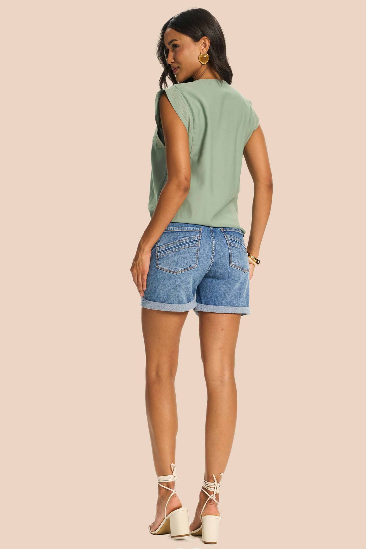 Bermuda Boyfriend Jeans Cintura Alta Miragem - Doce Trama