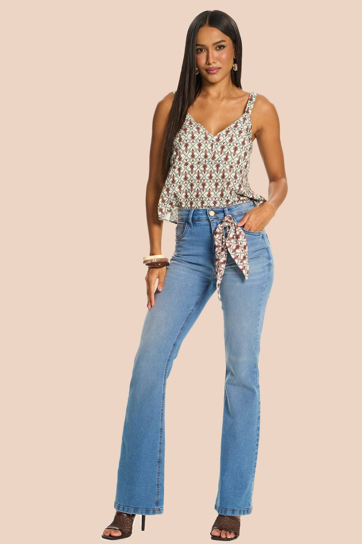 Calça Flare Jeans com Lenço Tulipa - Doce Trama