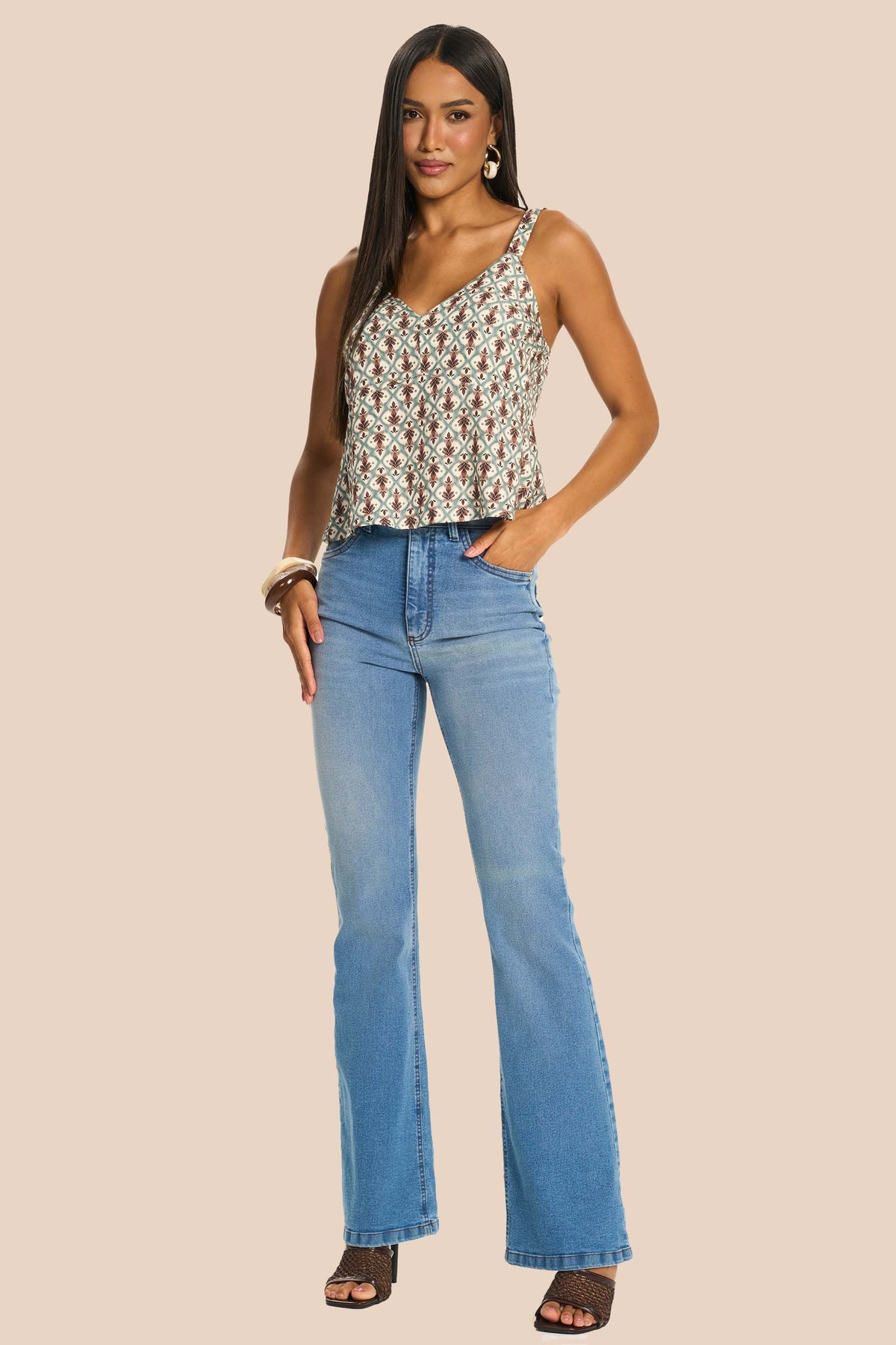 Calça Flare Jeans com Lenço Tulipa - Doce Trama