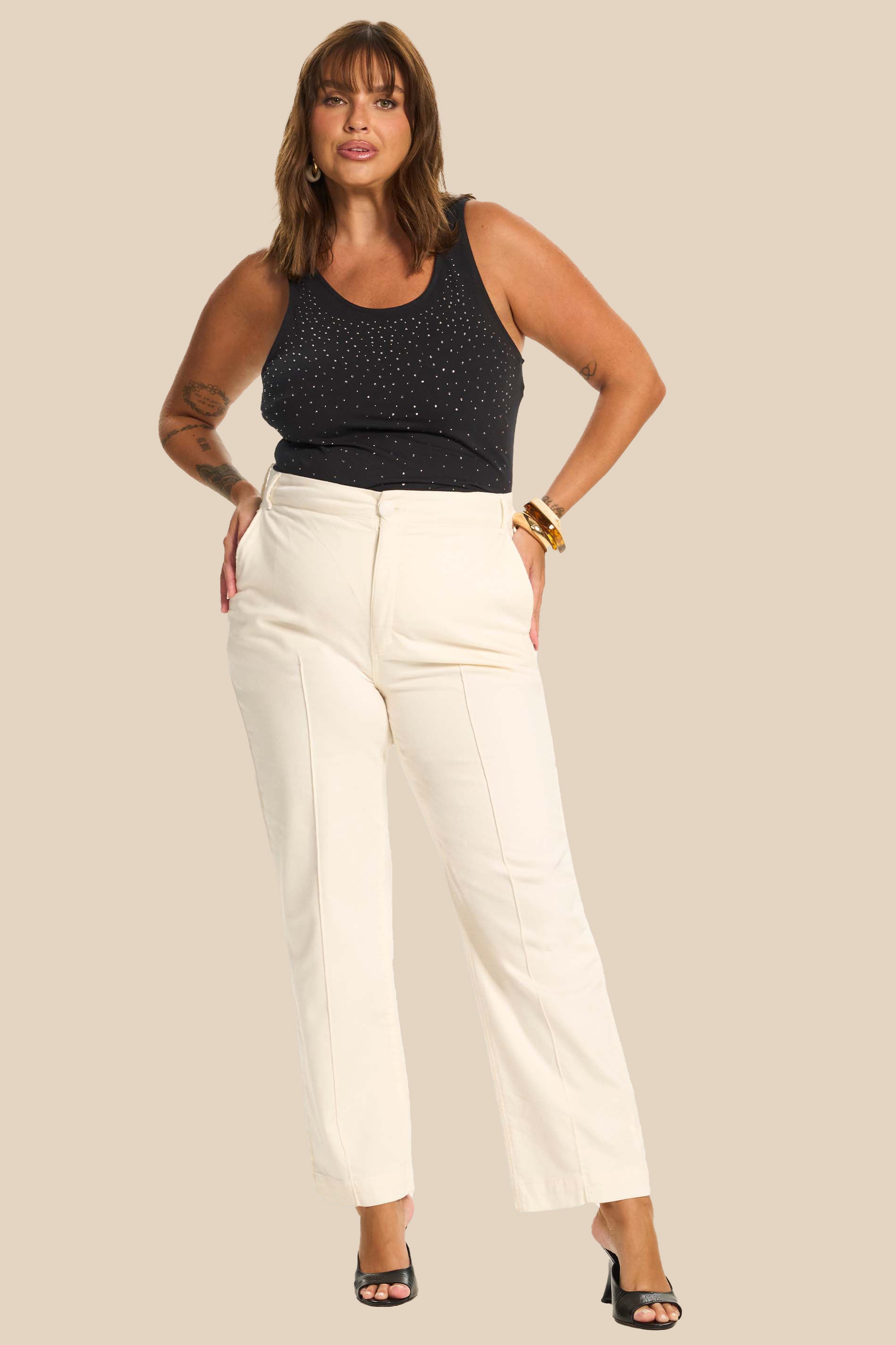 Calça Reta Slim Sarja Amarilis - Doce Trama