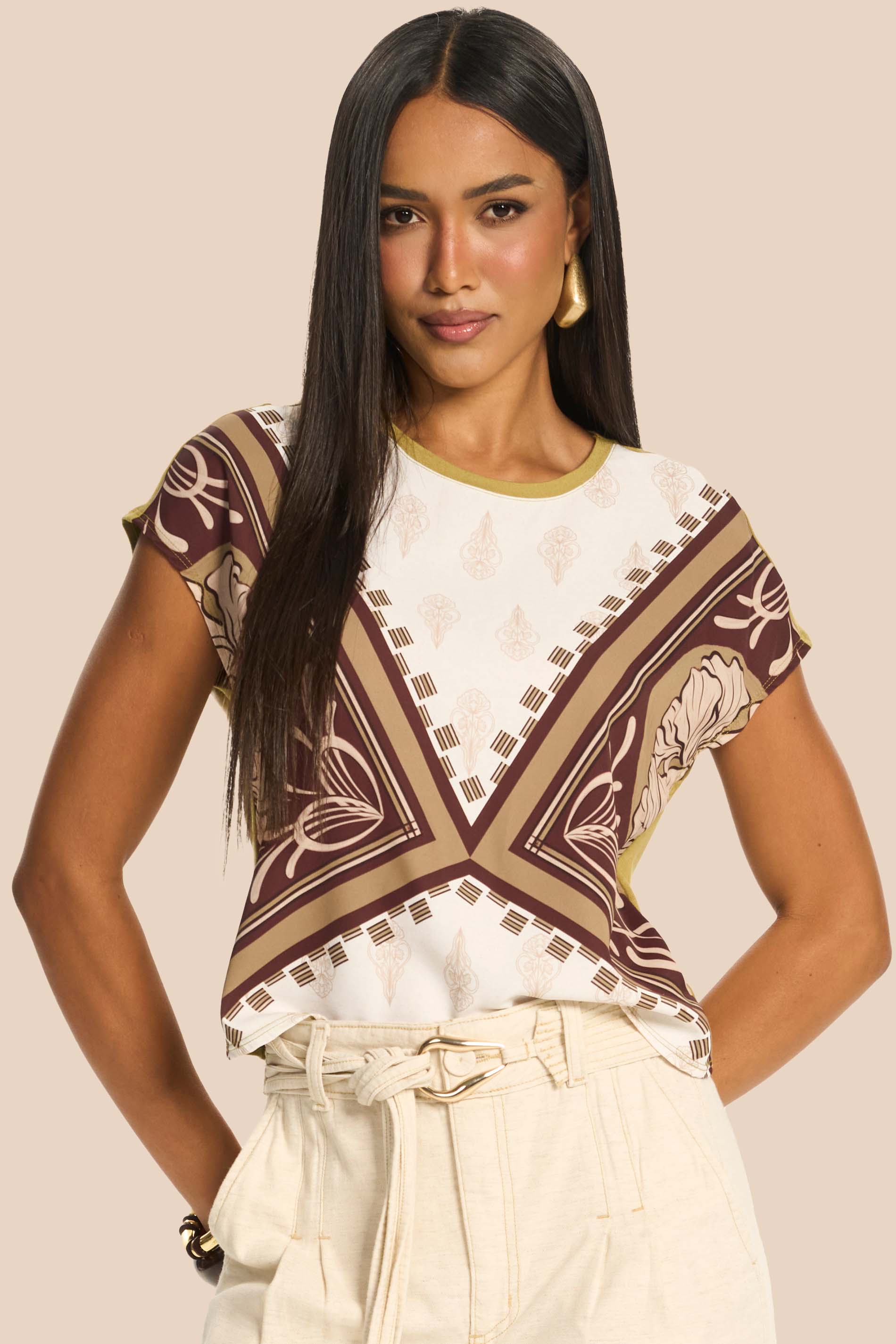 Blusa Reta Viscolinho Estampa Localizada Miragem- Doce Trama