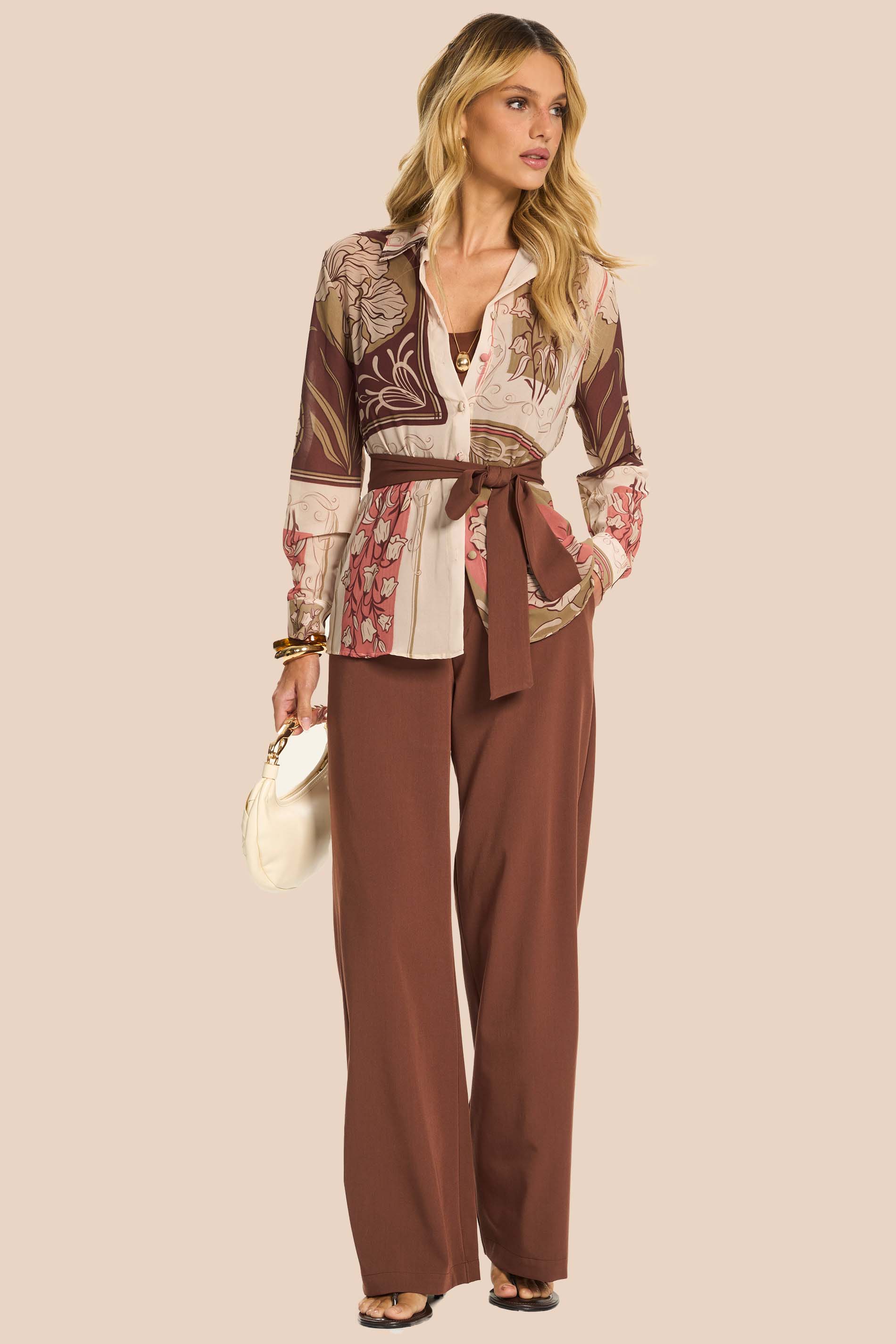 Camisa Manga Longa em Chiffon com Faixa Miragem - Doce Trama