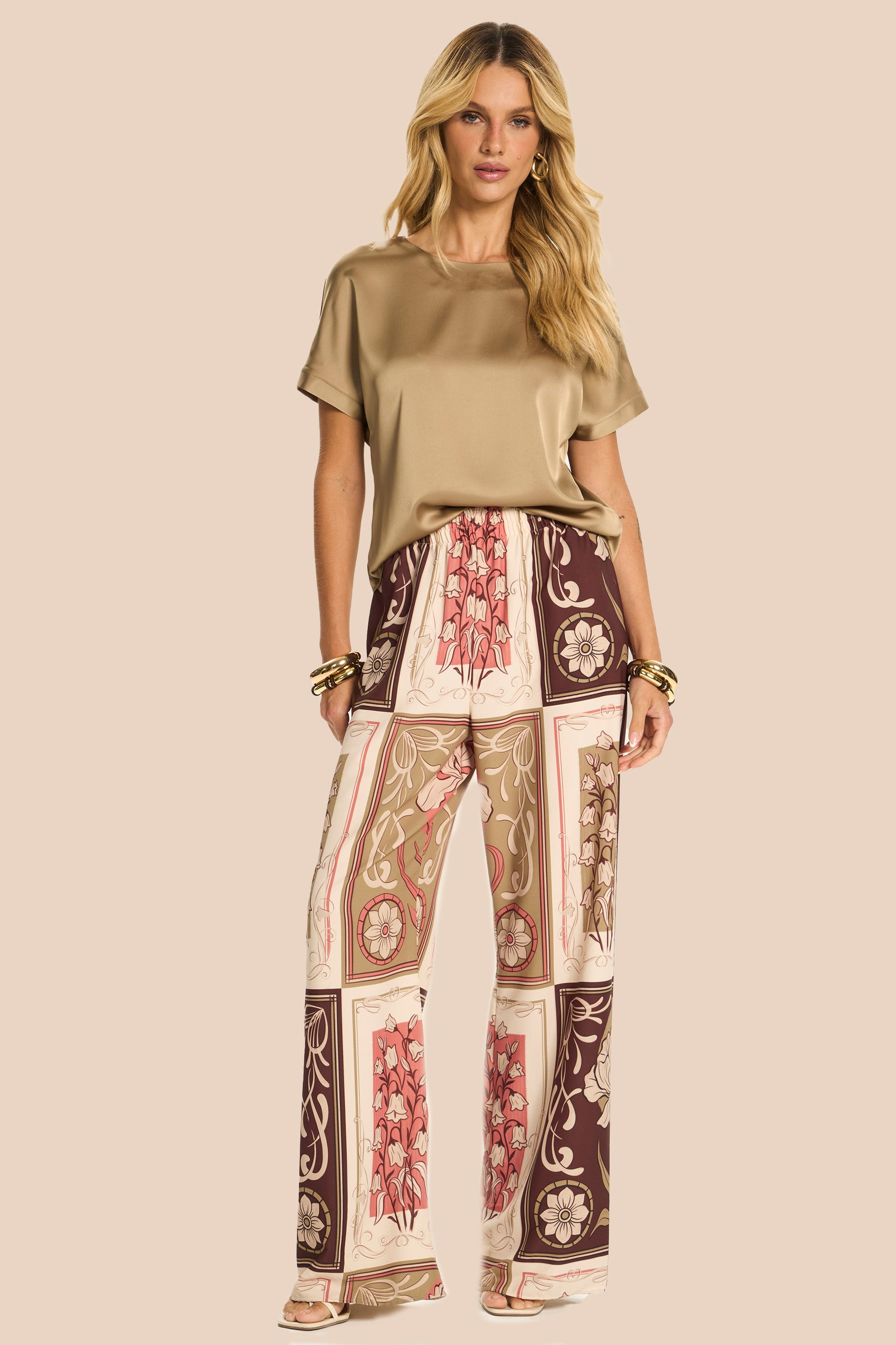 Calça Pantalona Tecido Plano Estampada Miragem - Doce Trama