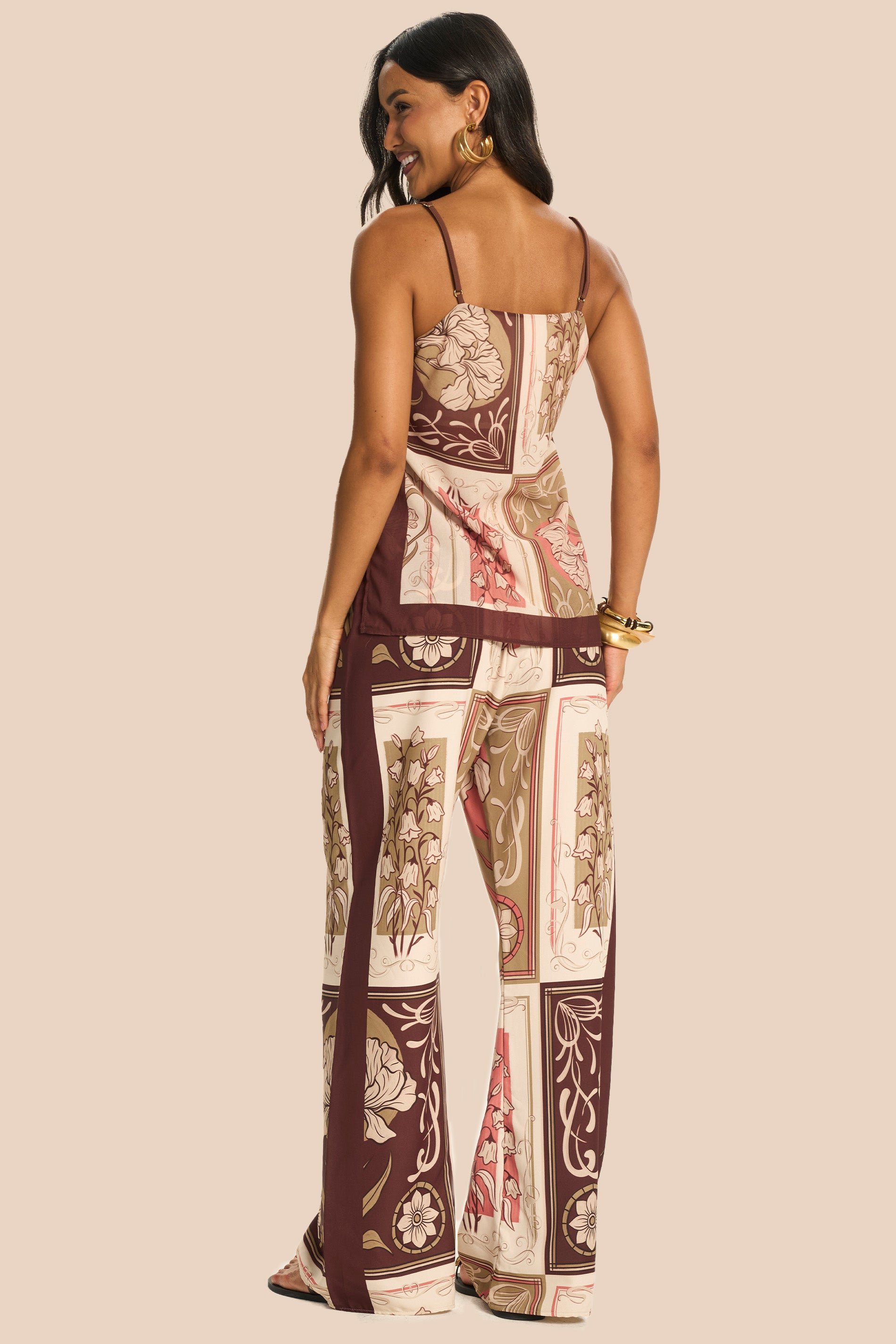 Calça Pantalona Tecido Plano Estampada Miragem - Doce Trama