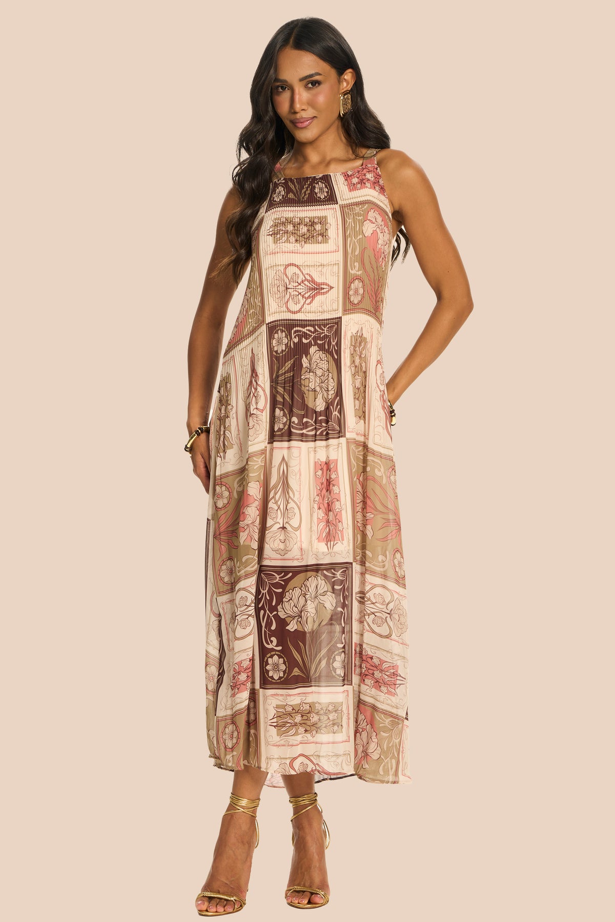 Vestido Longo Evasê em Chiffon Plissado Miragem - Doce Trama