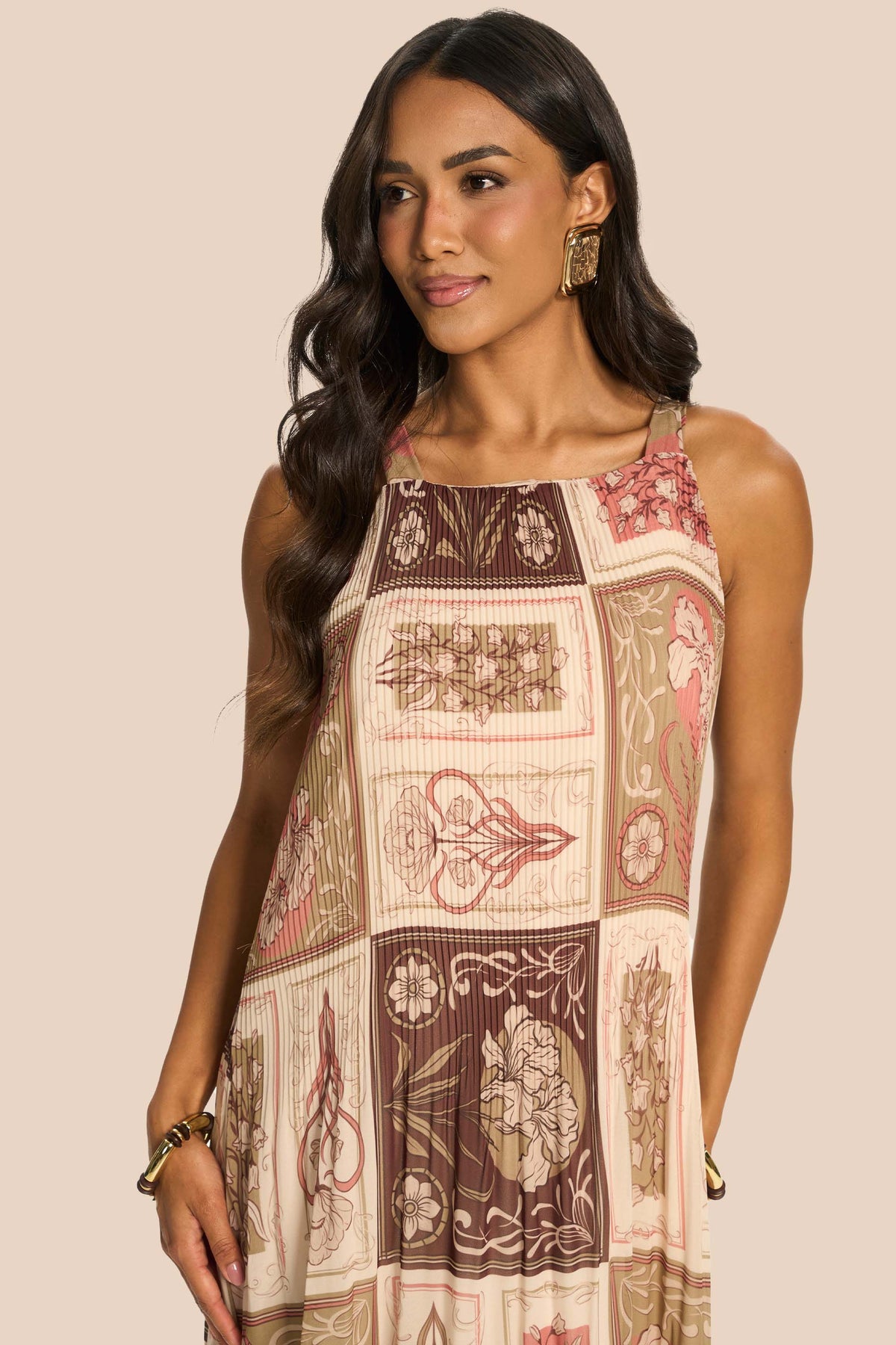 Vestido Longo Evasê em Chiffon Plissado Miragem - Doce Trama
