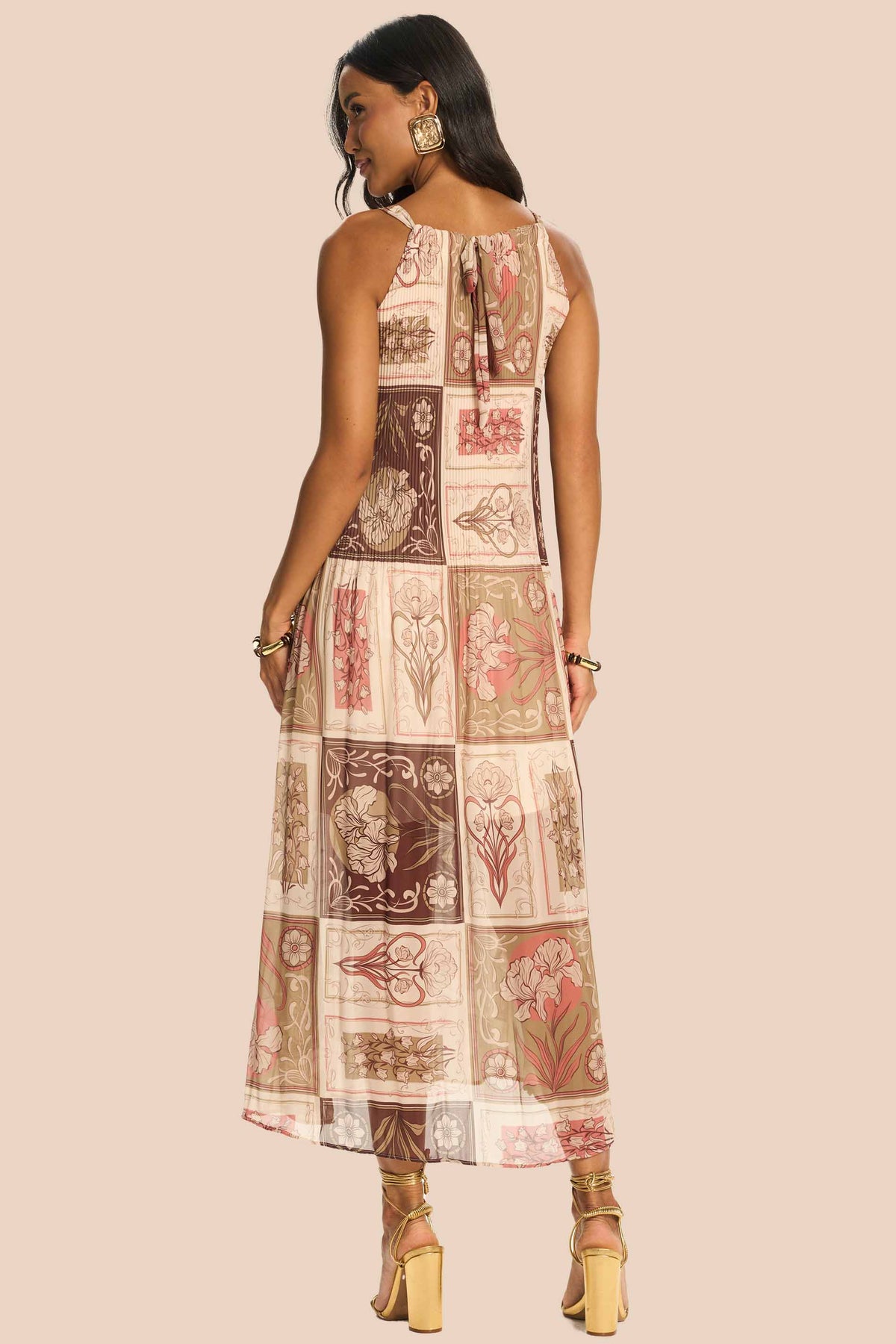 Vestido Longo Evasê em Chiffon Plissado Miragem - Doce Trama