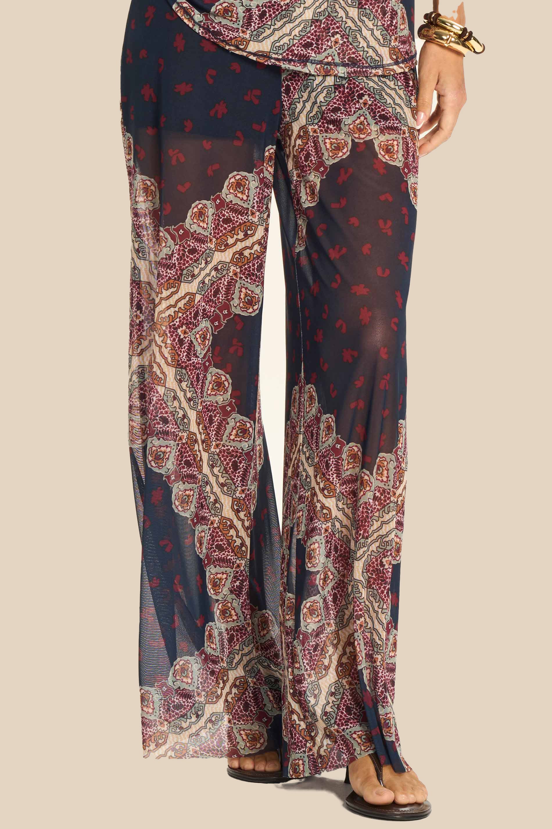 Calça Pantalona Ampla em Tule Estampado Miragem - Doce Trama