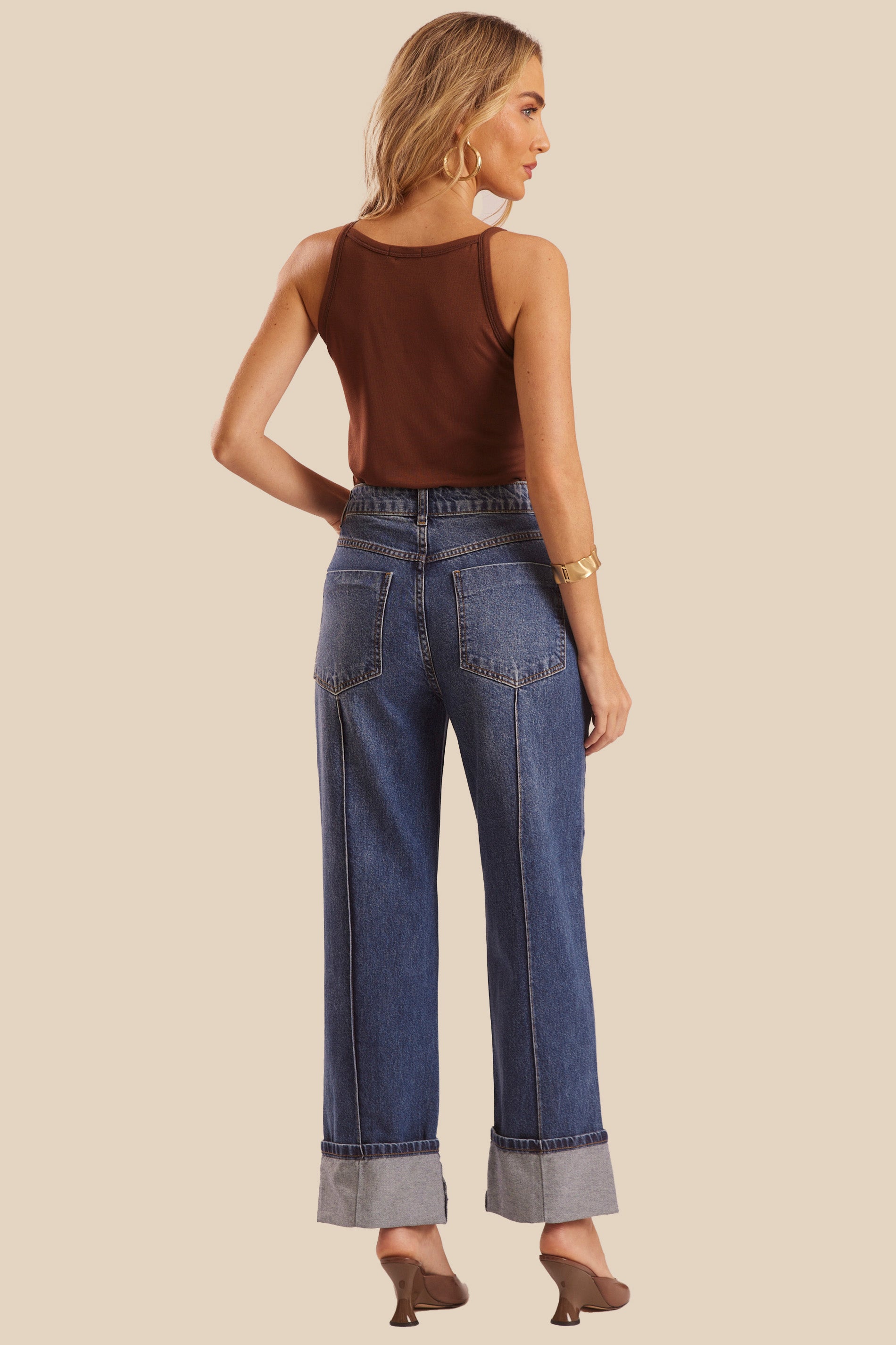 Calça Jeans Reta com Barra Dobrada Peônia - Doce Trama