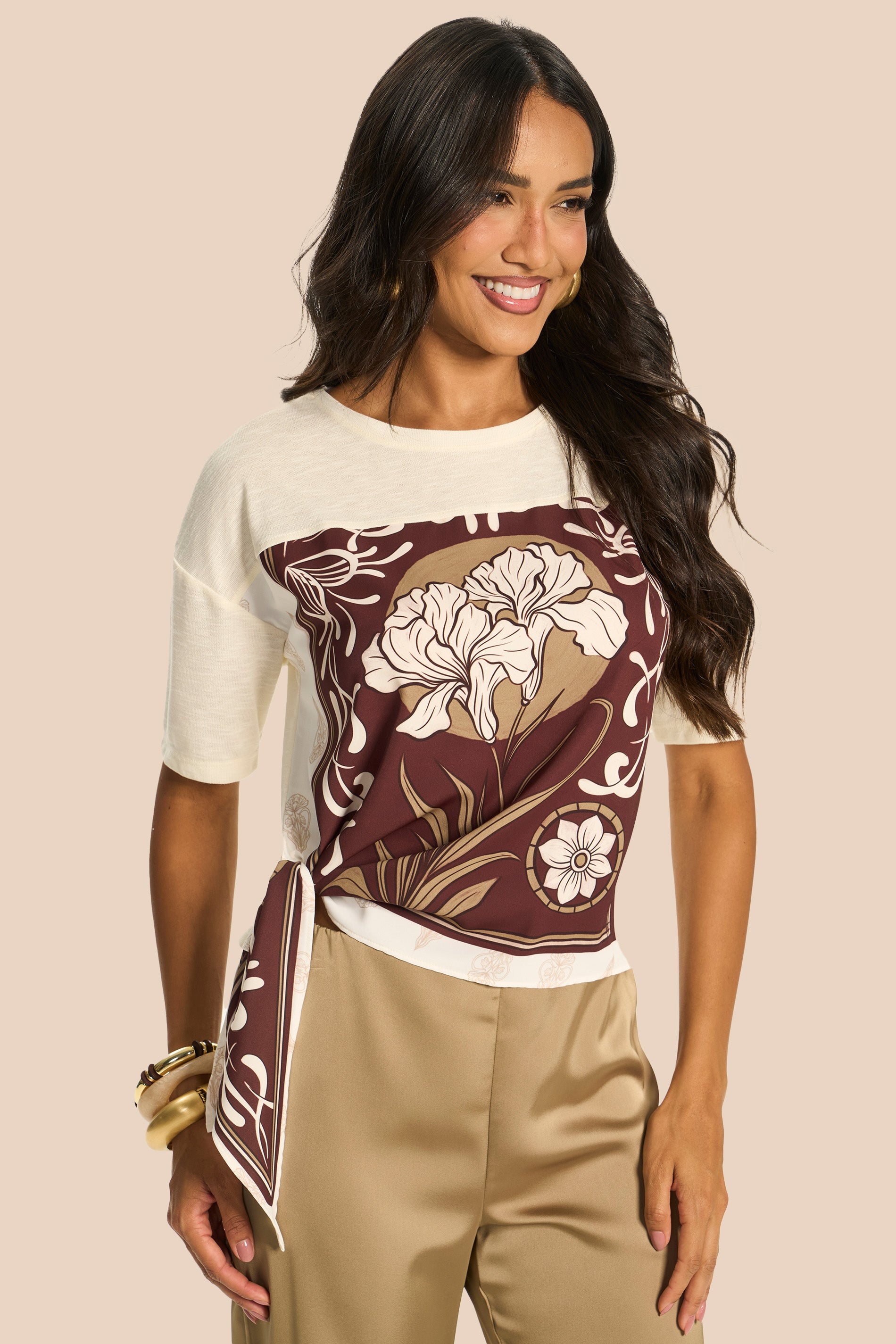 T-Shirt Reta Tricoline com Amarração Miragem  - Doce Trama