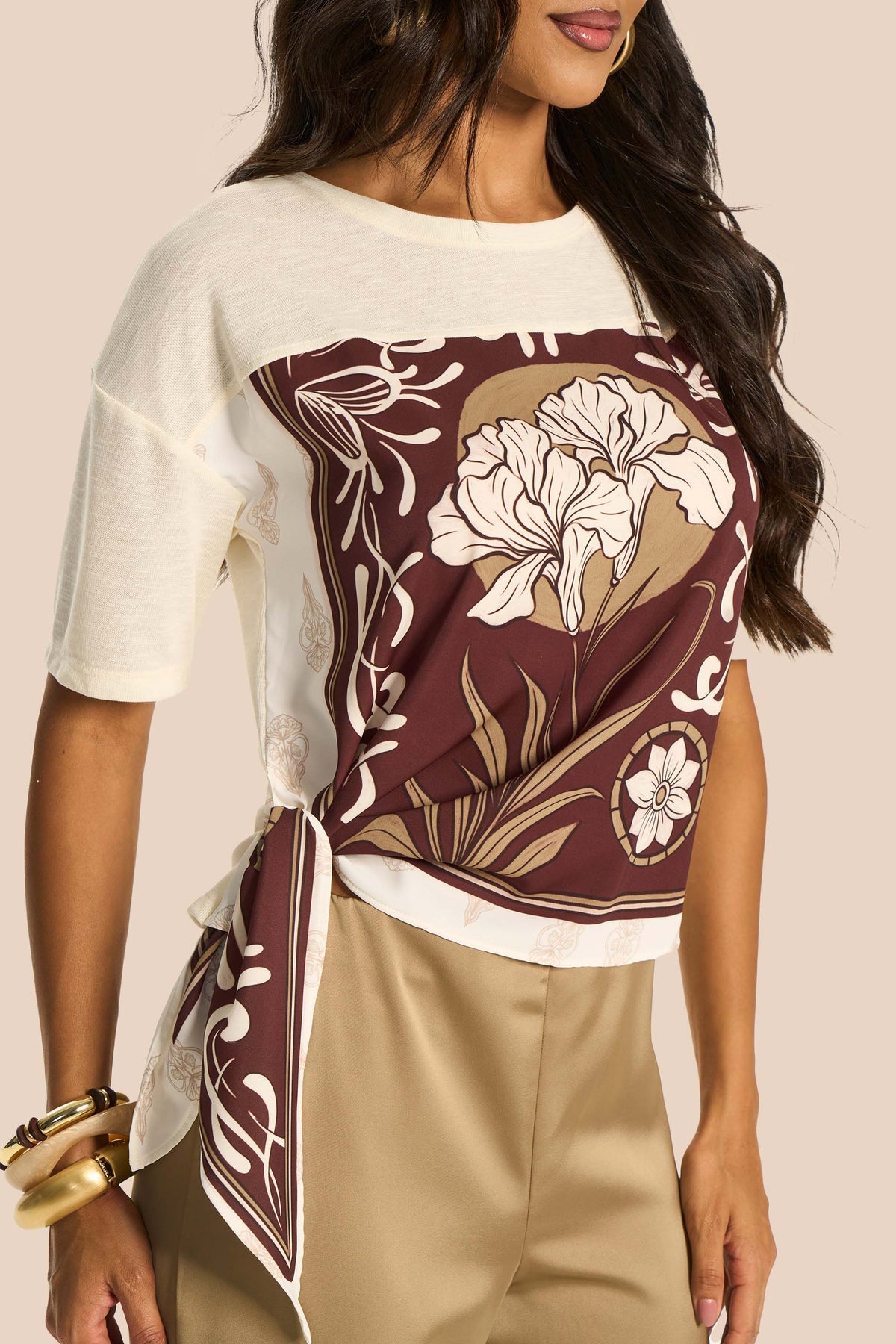 T-Shirt Reta Tricoline com Amarração Miragem  - Doce Trama