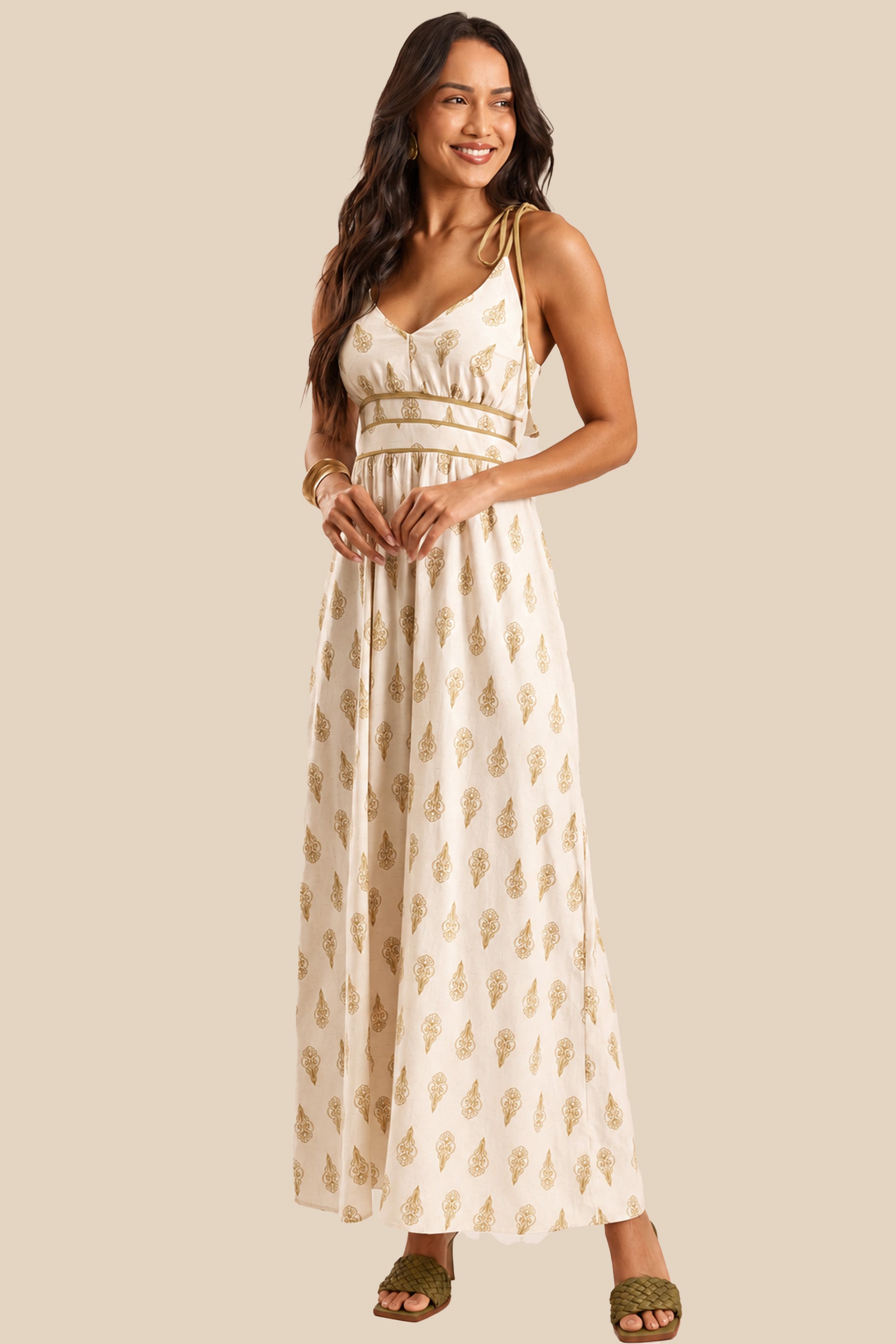 Vestido Longo Evasê Sarja Viscolinho Miragem - Doce Trama