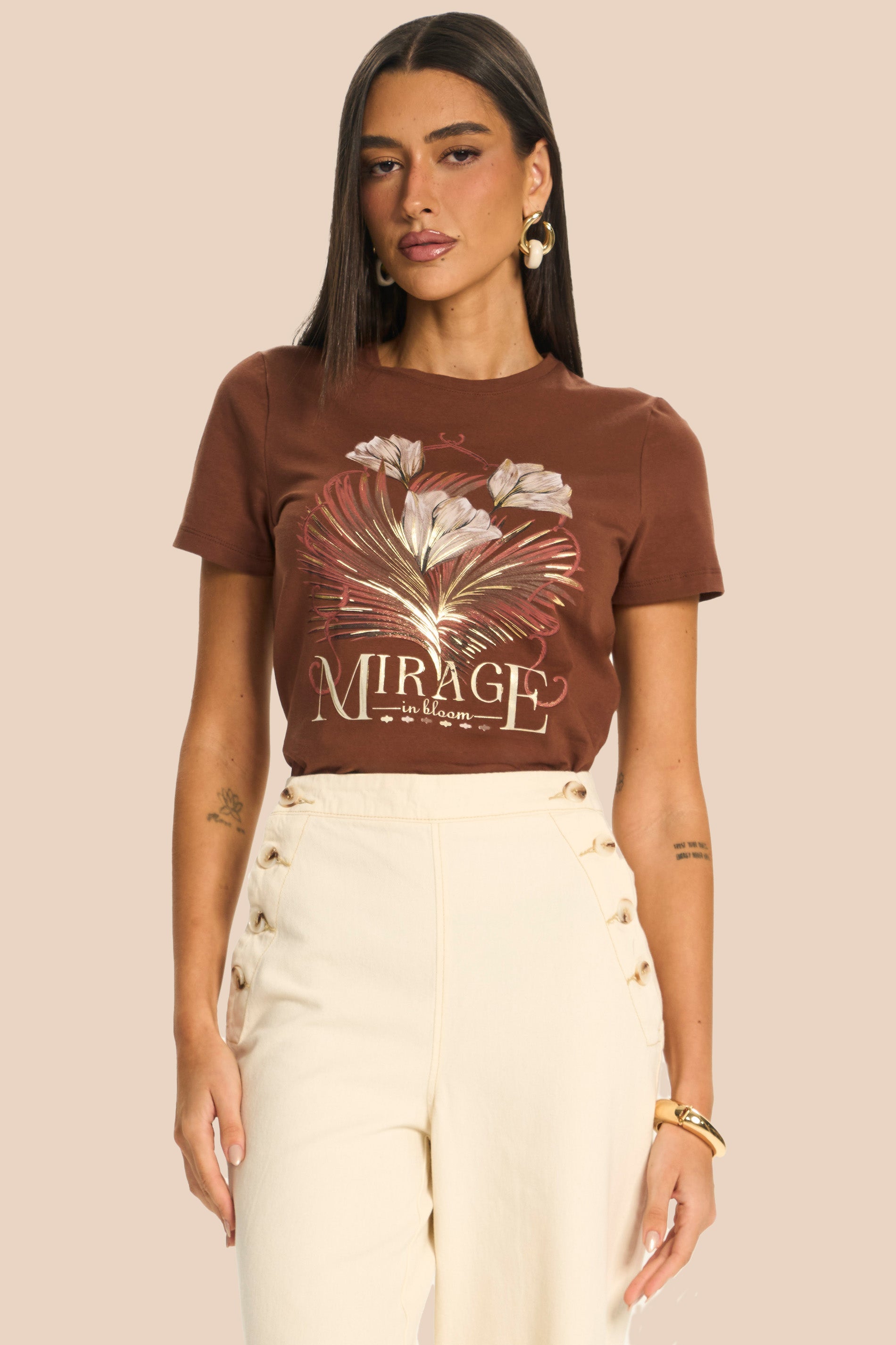T-Shirt Feminina Cotton com Estampa Miragem - Doce Trama