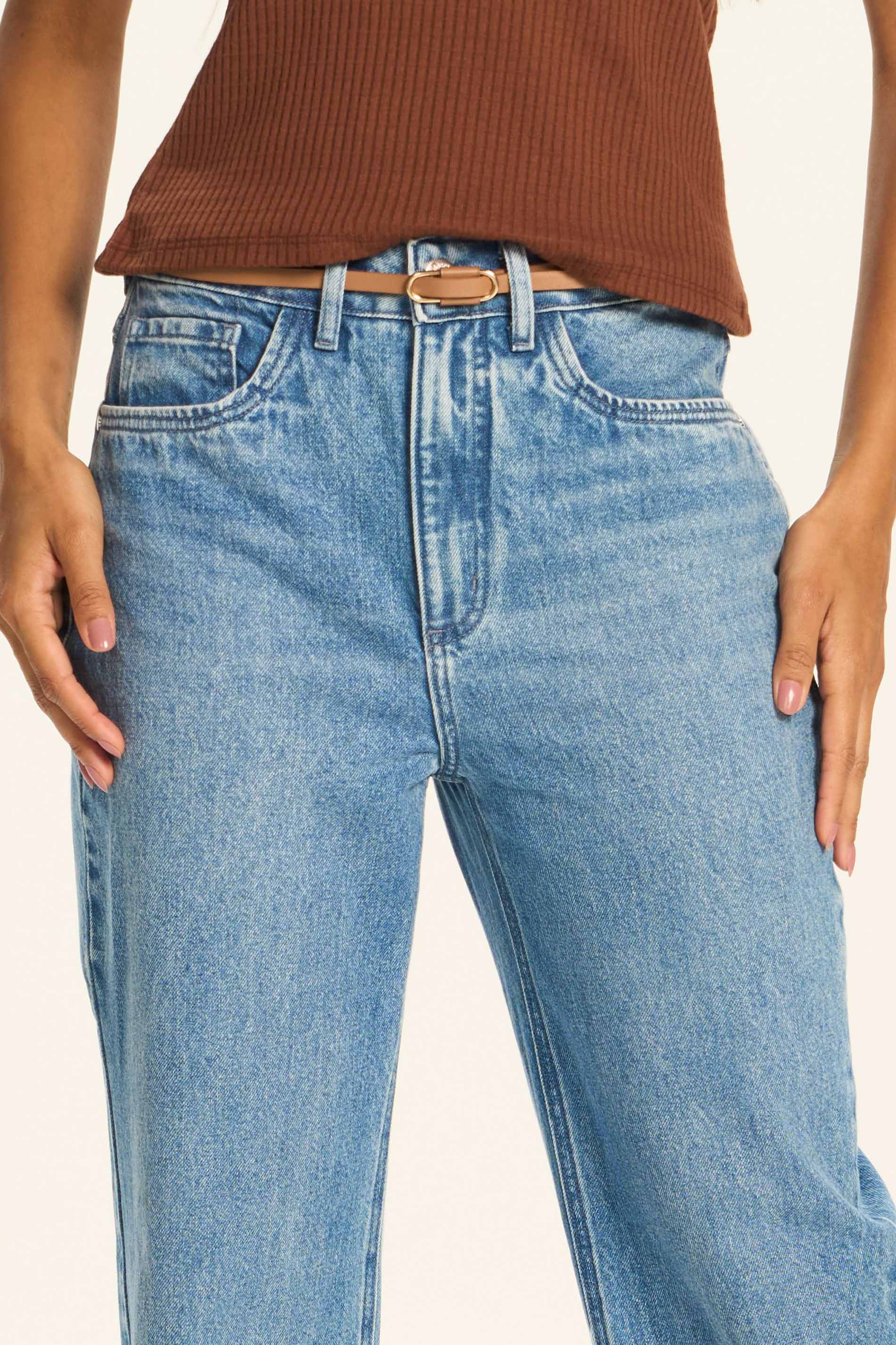 Calça Jeans Reta Cintura Alta Peônia - Doce Trama